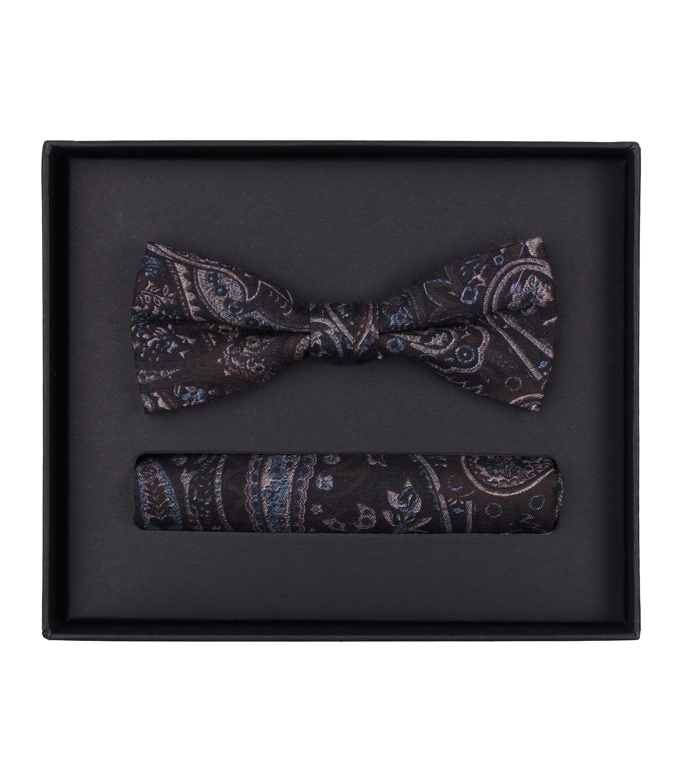 VENTI set met vlinderdas en pochet, blauw met rood en wit dessin