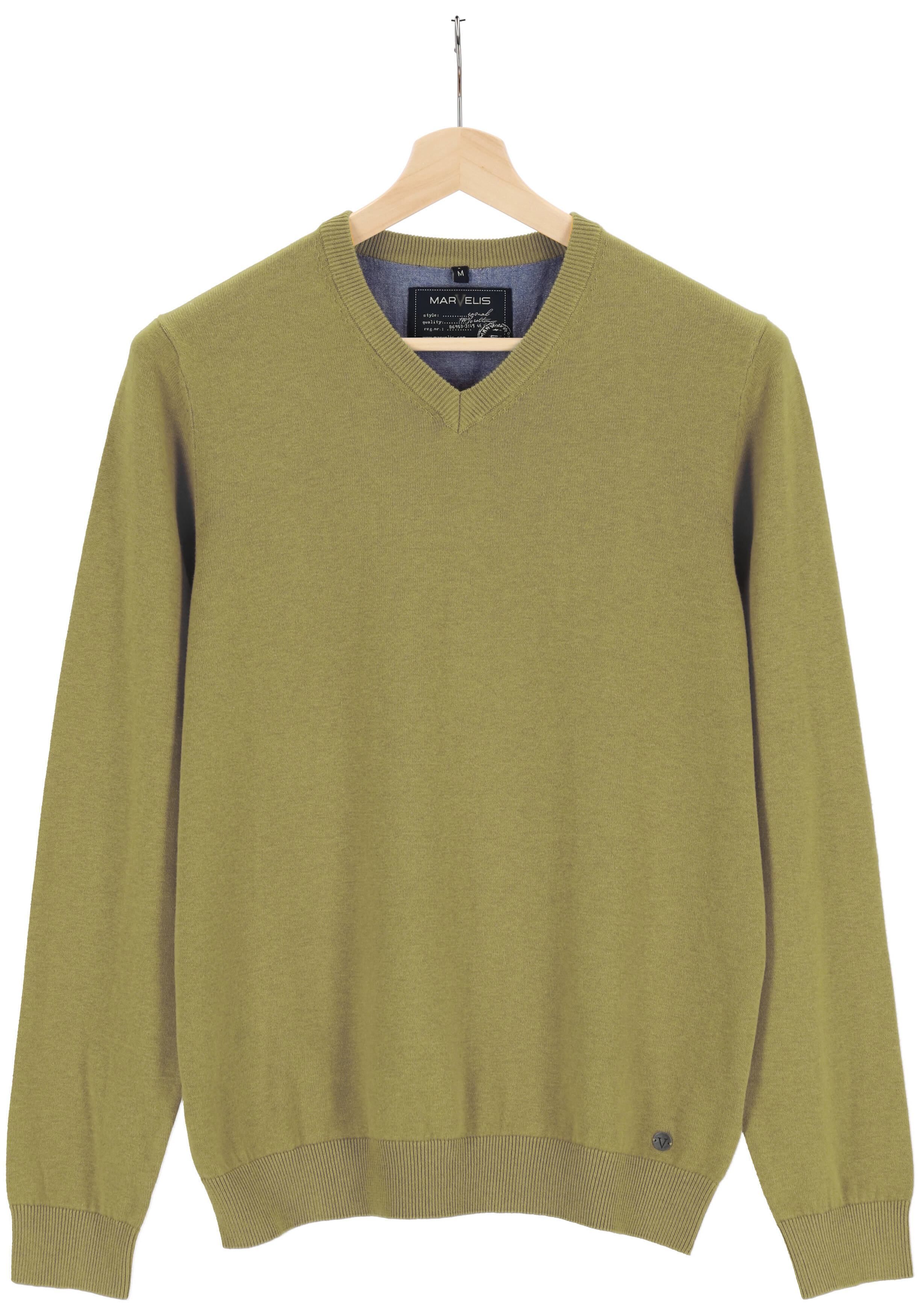 MARVELIS modern fit trui katoen, V-hals, lime groen