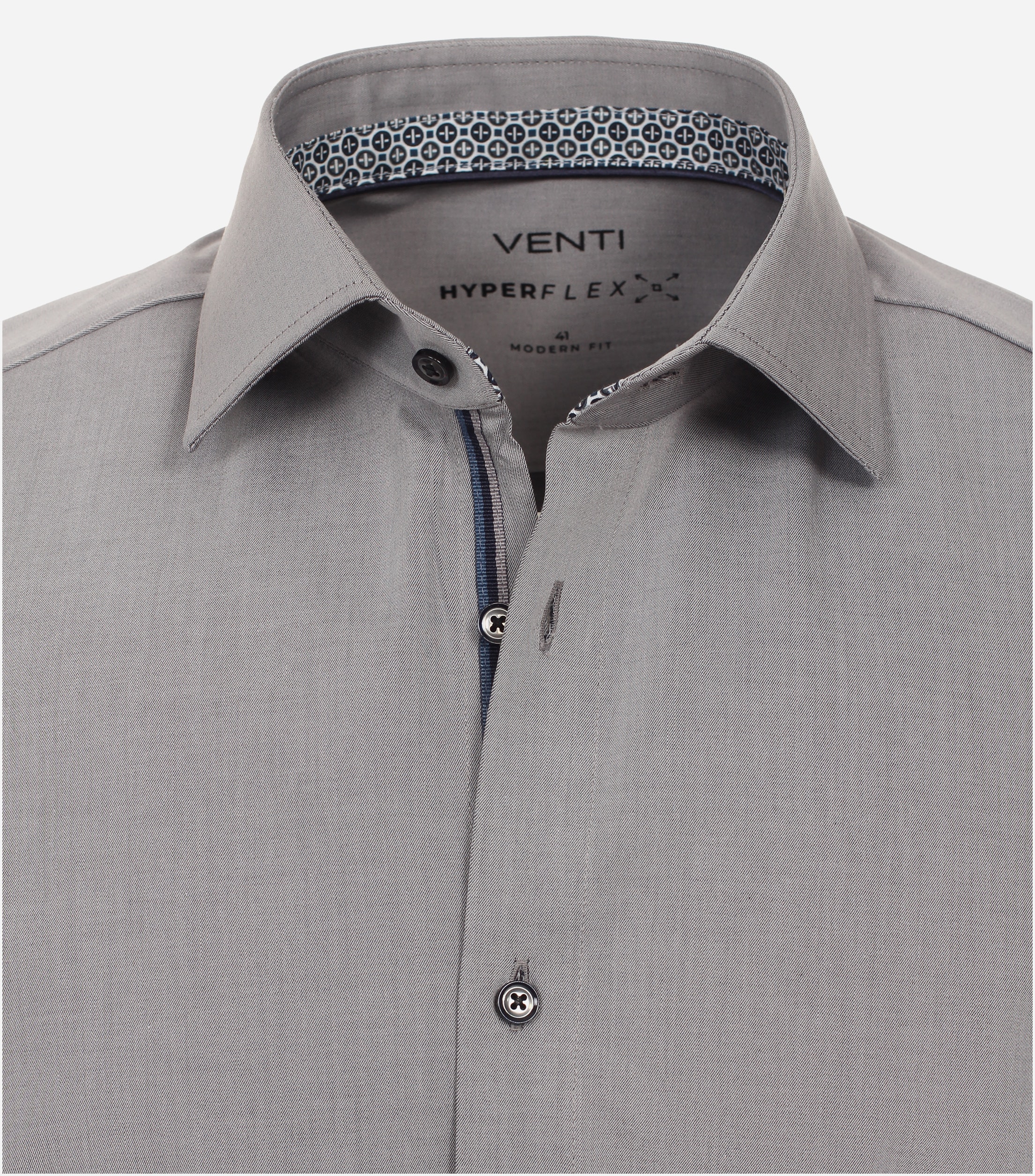 VENTI modern fit overhemd, korte mouw, twill, grijs