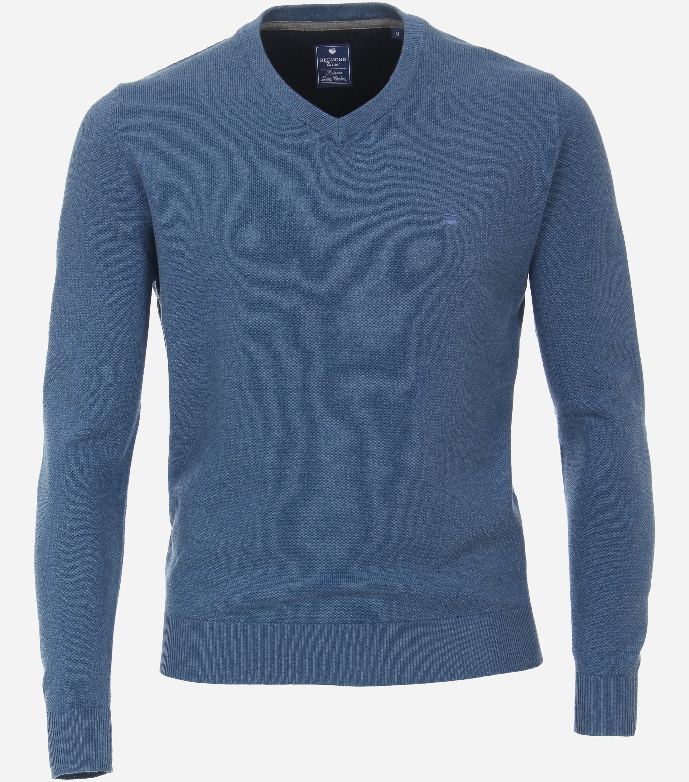 Redmond heren trui katoen V hals blauw middeldik