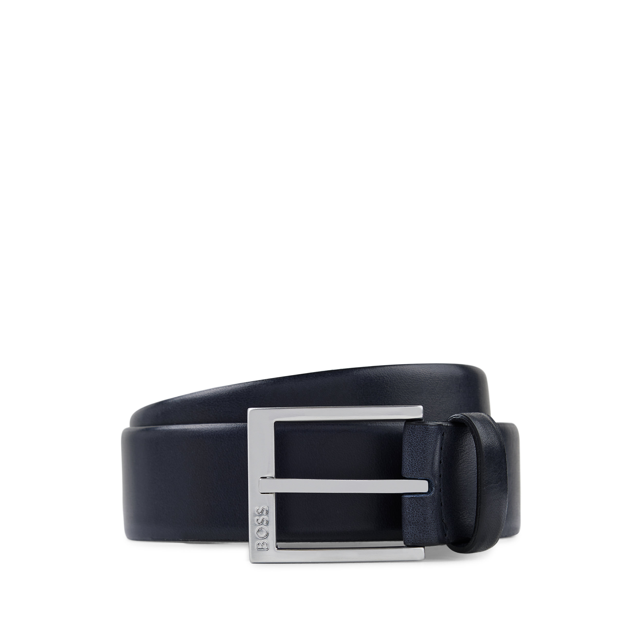 BOSS leren heren riem, donkerblauw