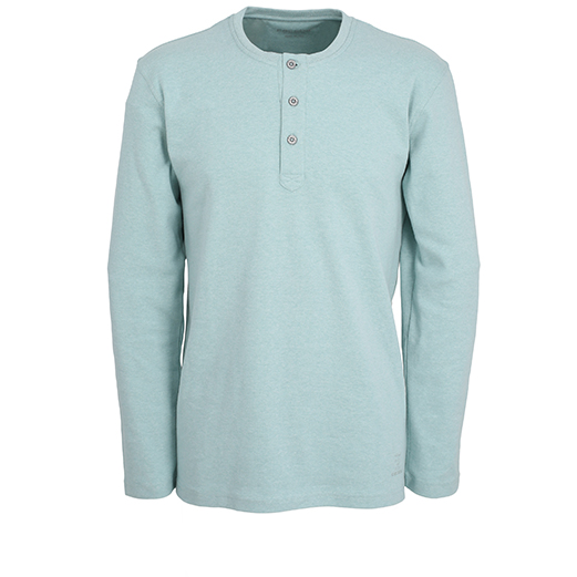 Ceceba heren T-shirt lange mouw met O-hals en knoopjes (1-pack), lichtblauw
