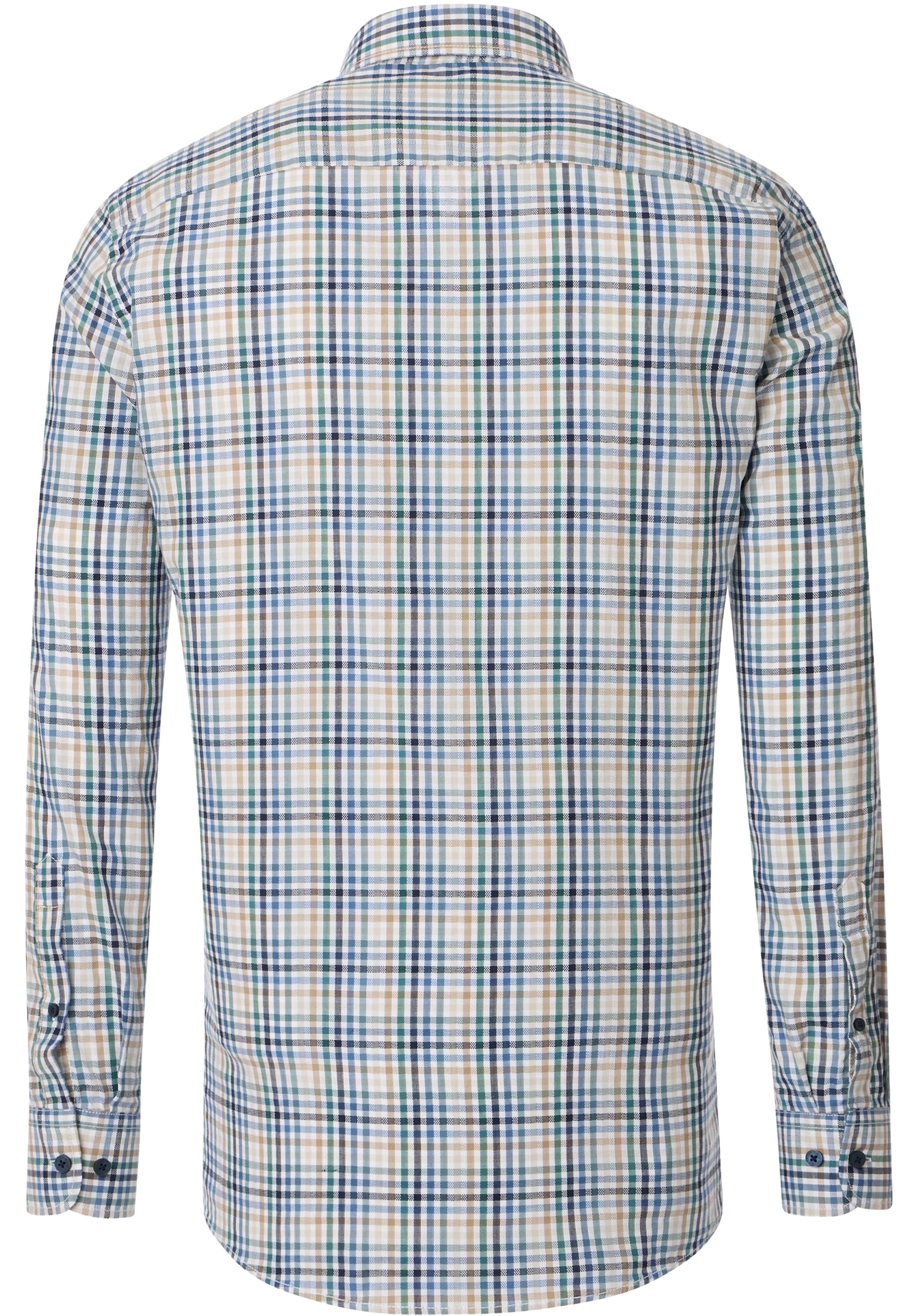 CASA MODA Sport comfort fit overhemd, dobby, wit met blauw, groen en beige geruit