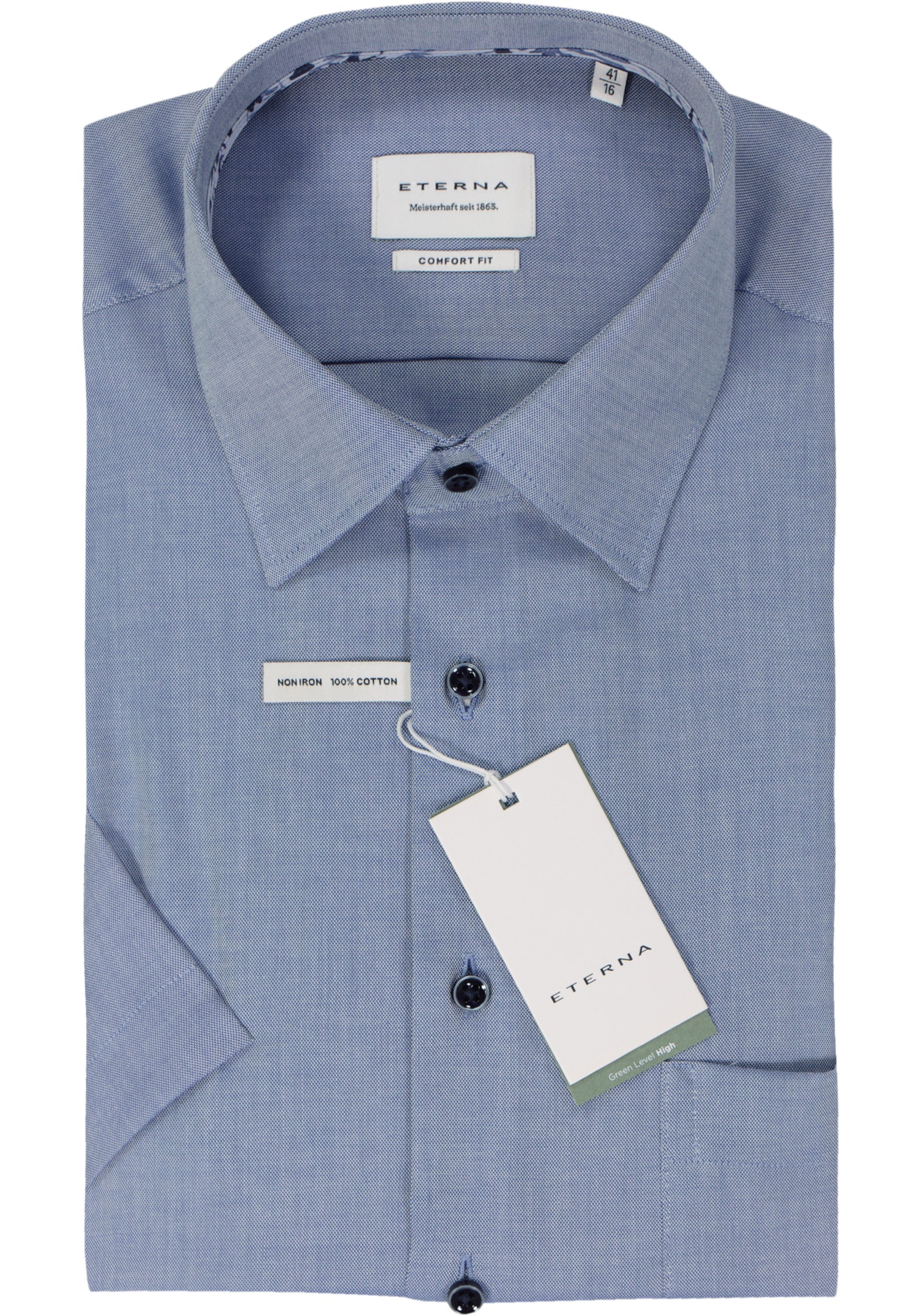 ETERNA comfort fit overhemd korte mouw, Oxford, middenblauw
