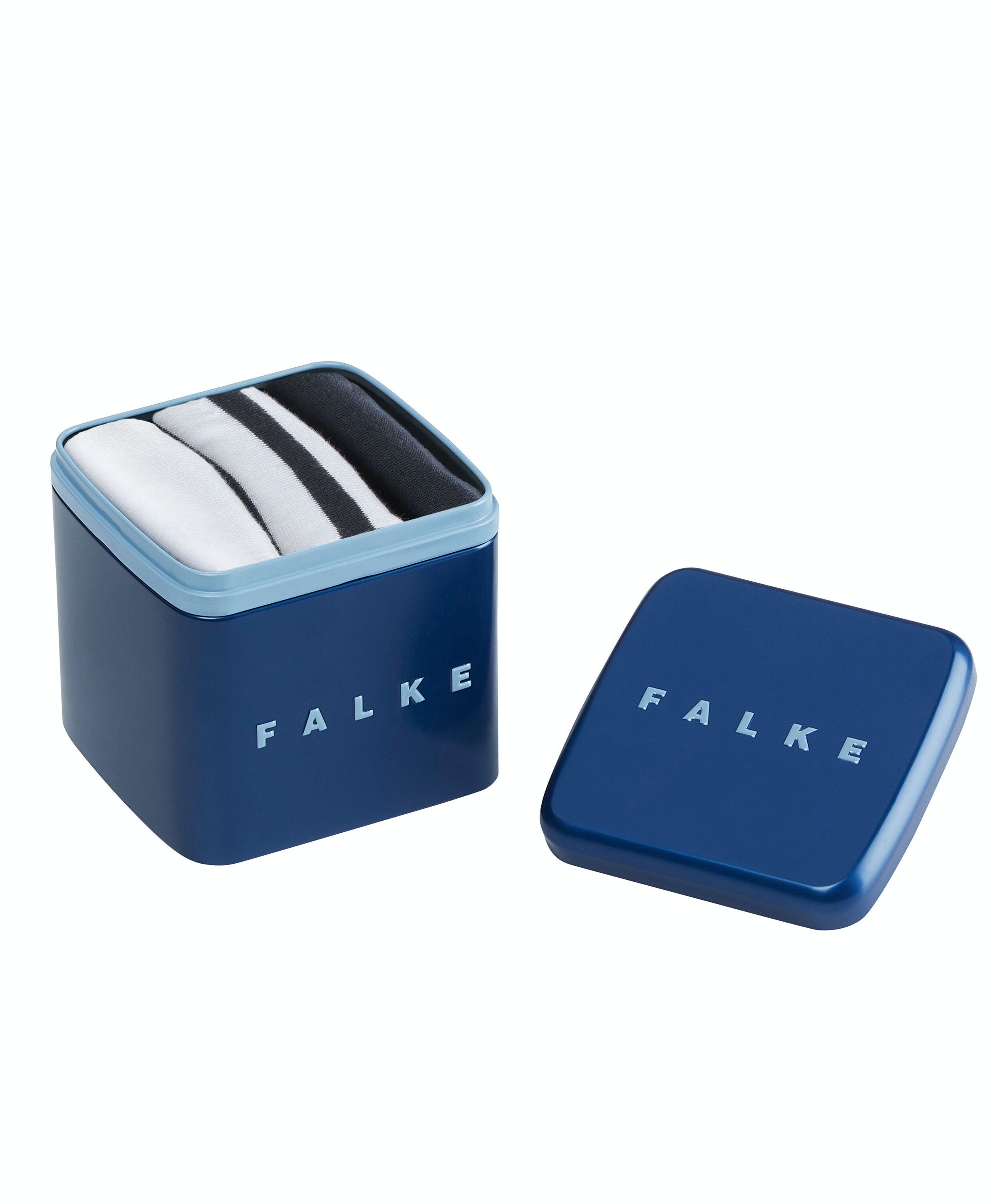 FALKE Happy Box 3-Pack heren sneakersokken, donkerblauw, wit en donkerblauw met wit gestreept