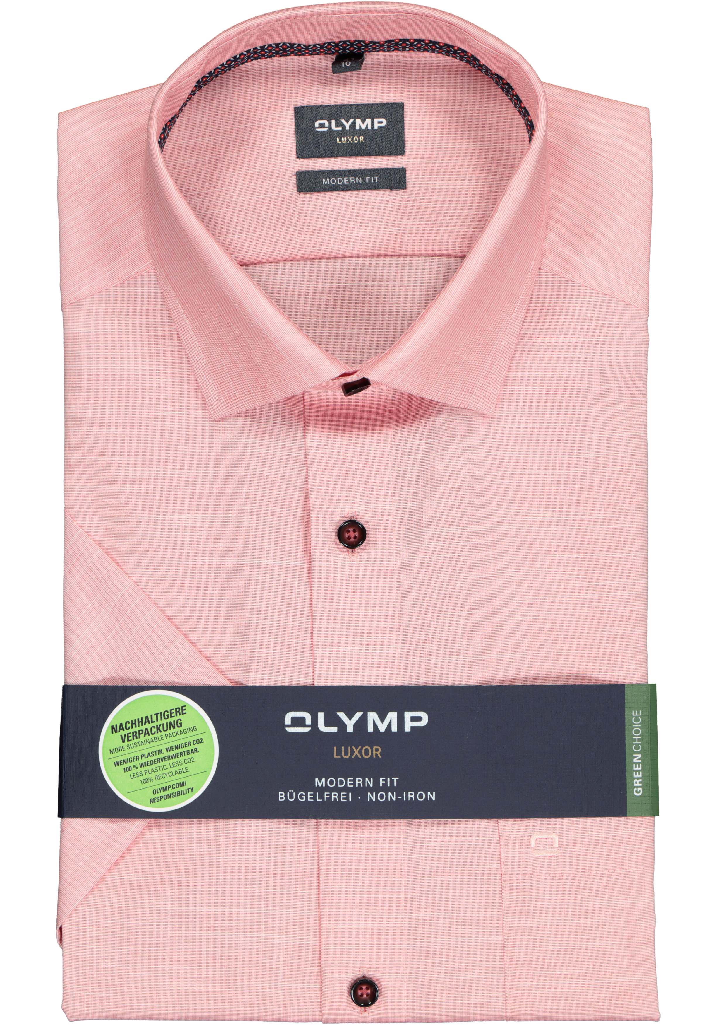 OLYMP modern fit overhemd, korte mouw, structuur, roze (contrast)