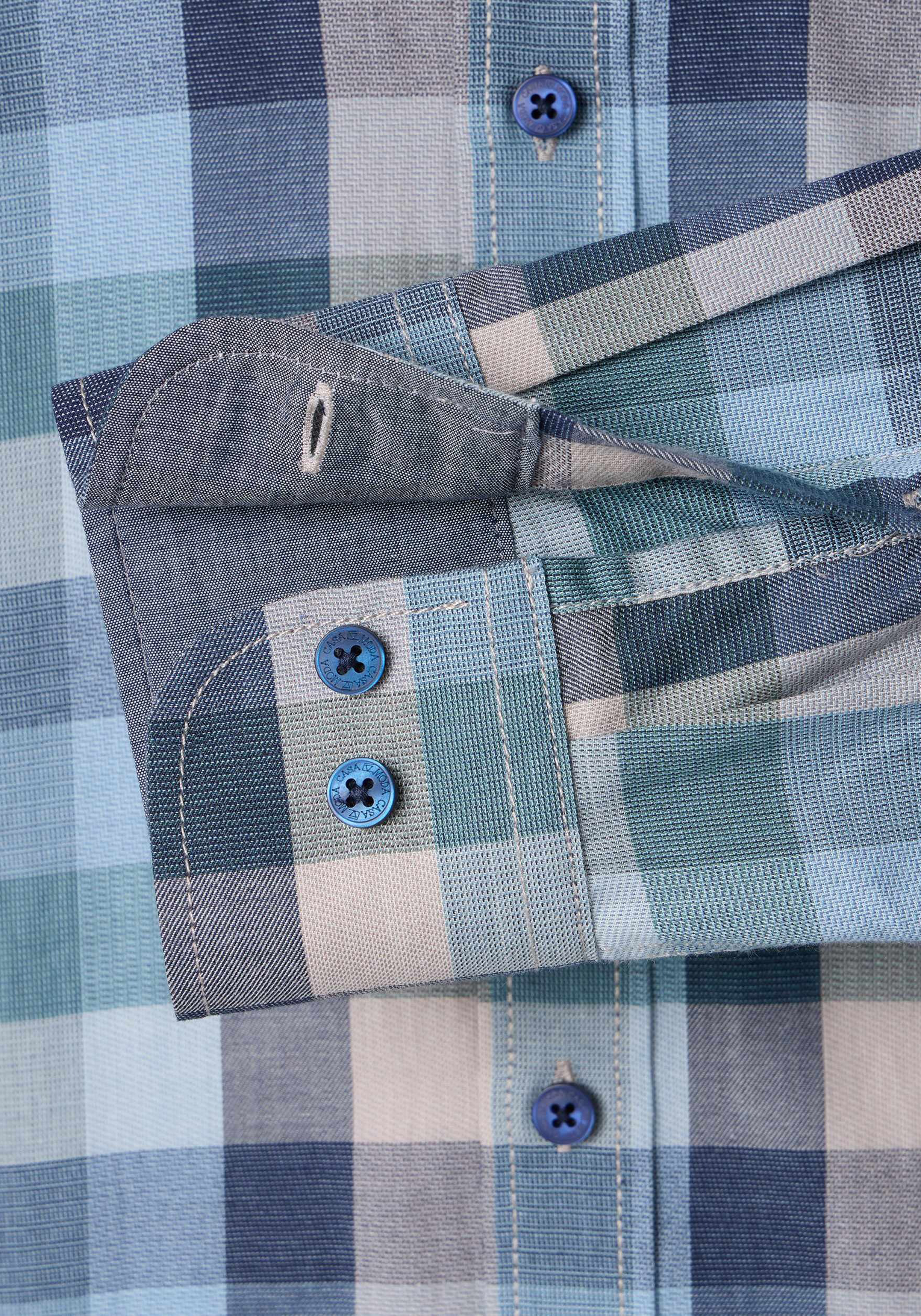 CASA MODA Sport comfort fit overhemd, twill, blauw met beige en groen geruit