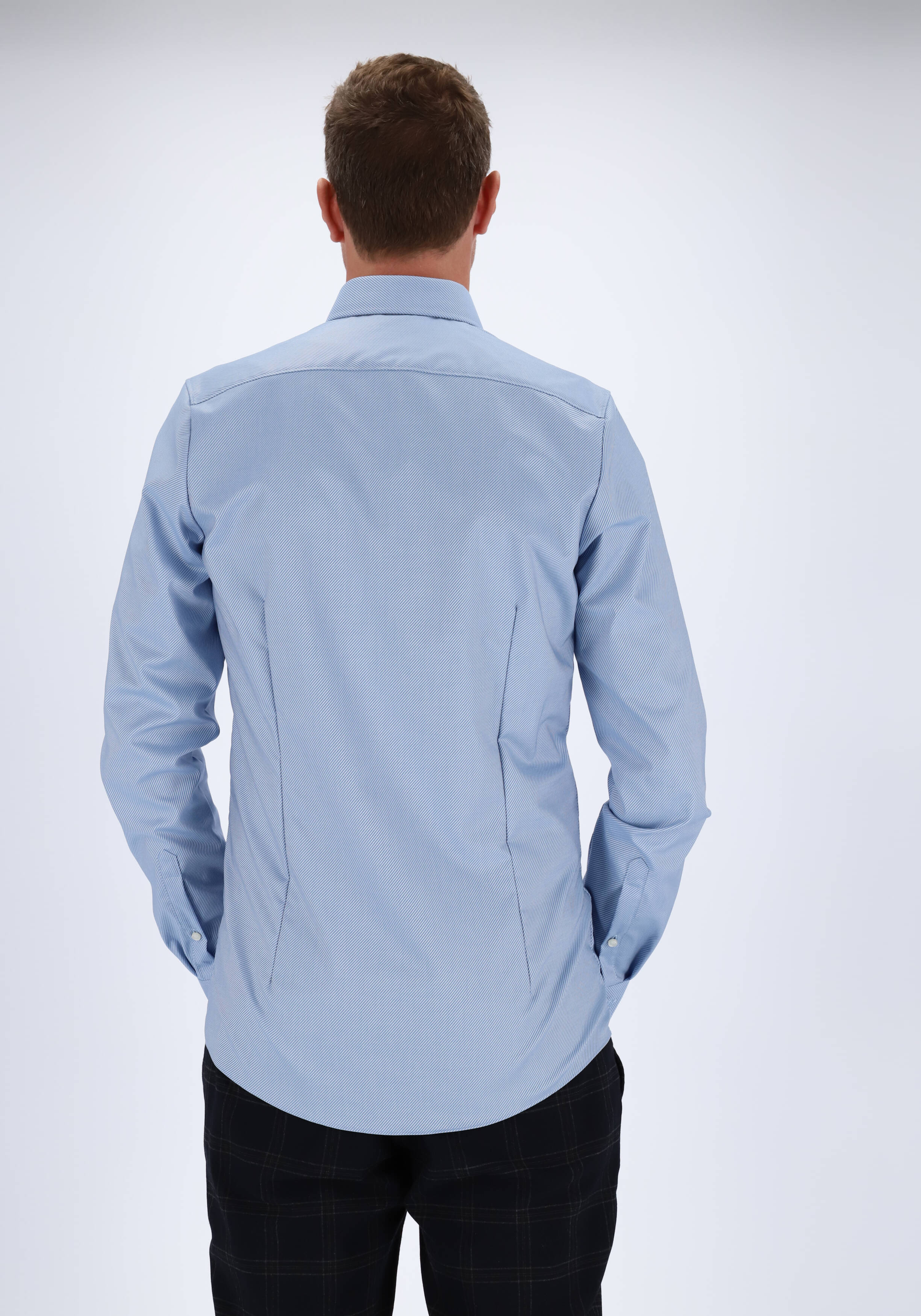 OLYMP Level 5 body fit overhemd, mouwlengte 7, lichtblauw diamant twill