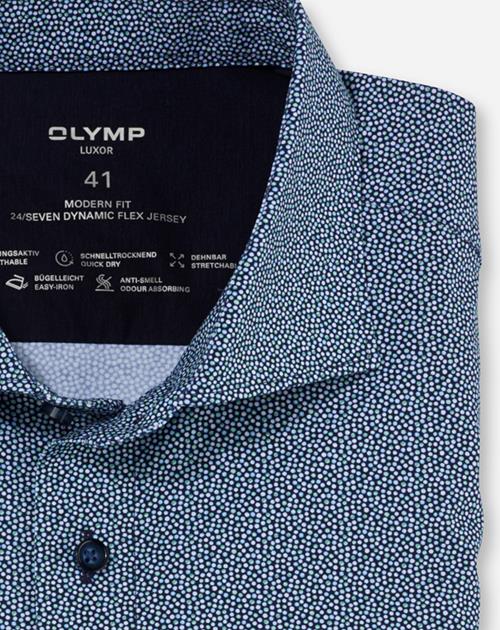 OLYMP Luxor 24/7 modern fit overhemd, korte mouw, Dynamic Flex, lichtgroen dessin