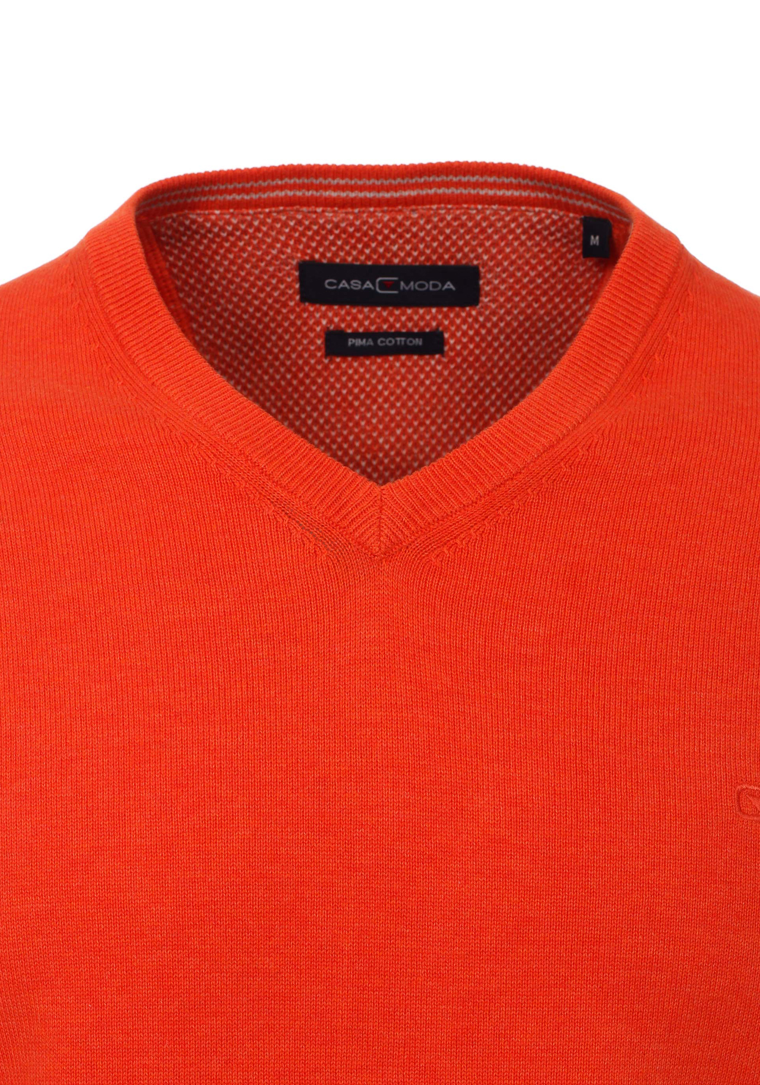 Casa Moda heren trui katoen V-hals, oranje-rood