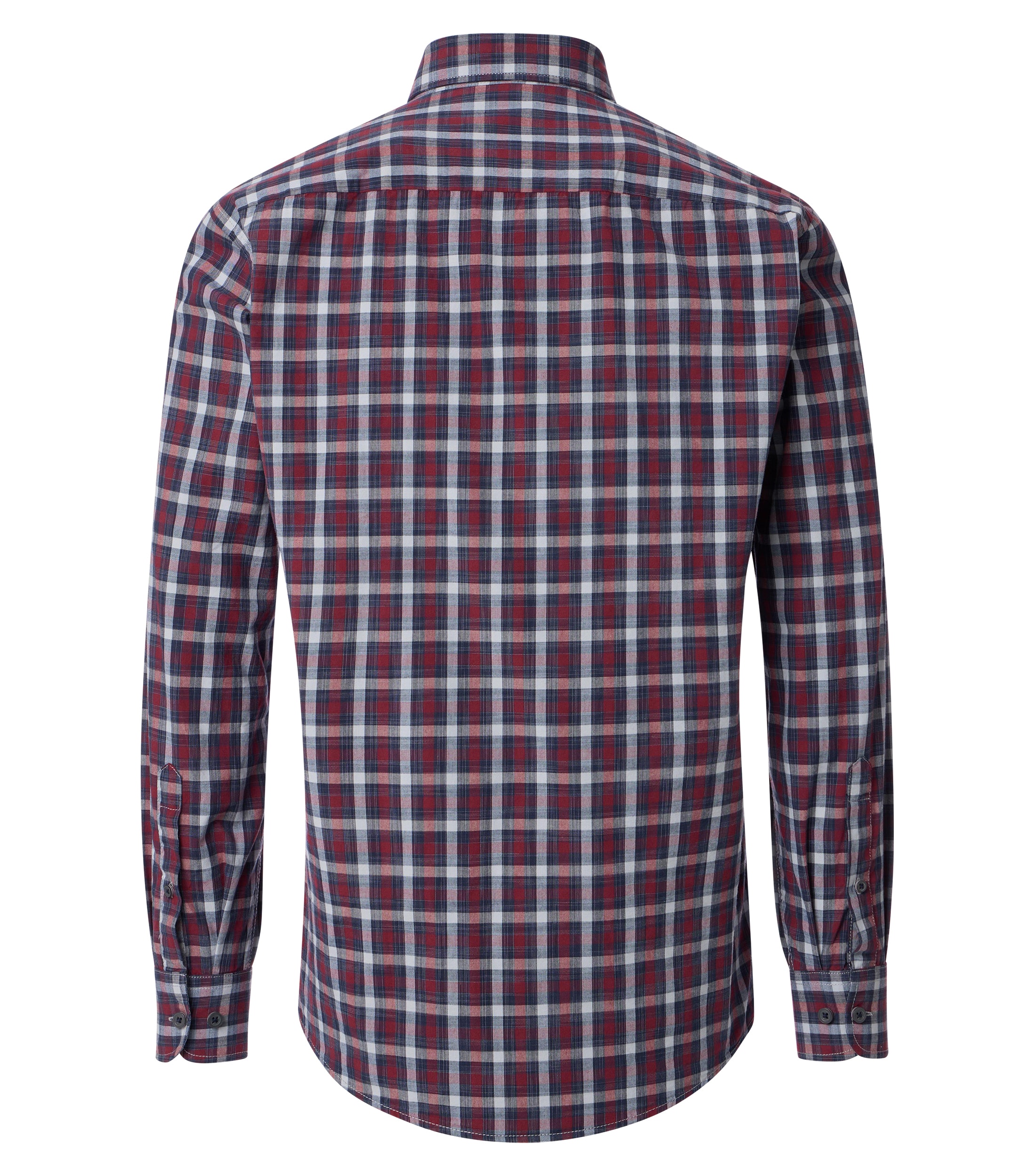 CASA MODA Sport casual fit overhemd, popeline, blauw met donkerrood geruit