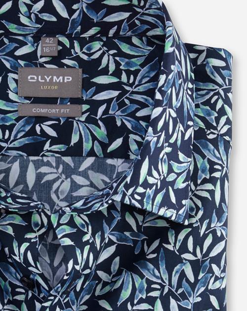 OLYMP Luxor comfort fit overhemd, korte mouw, popeline, lichtgroen dessin