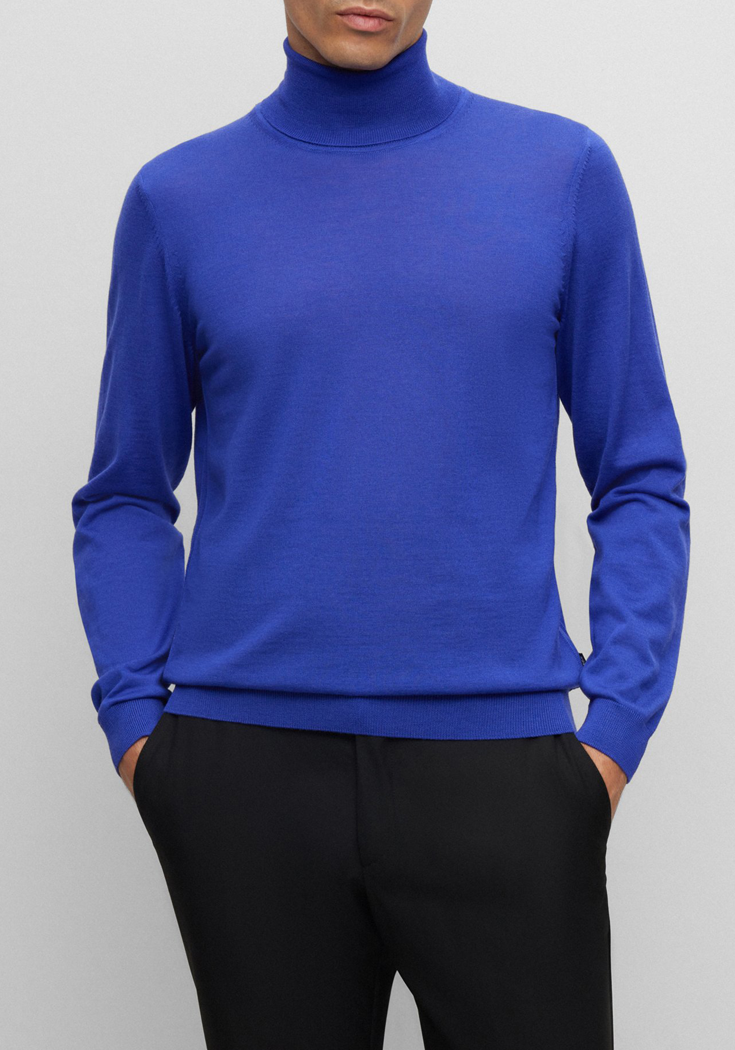 BOSS Musso slim fit trui wol, heren coltrui, donkerpaars