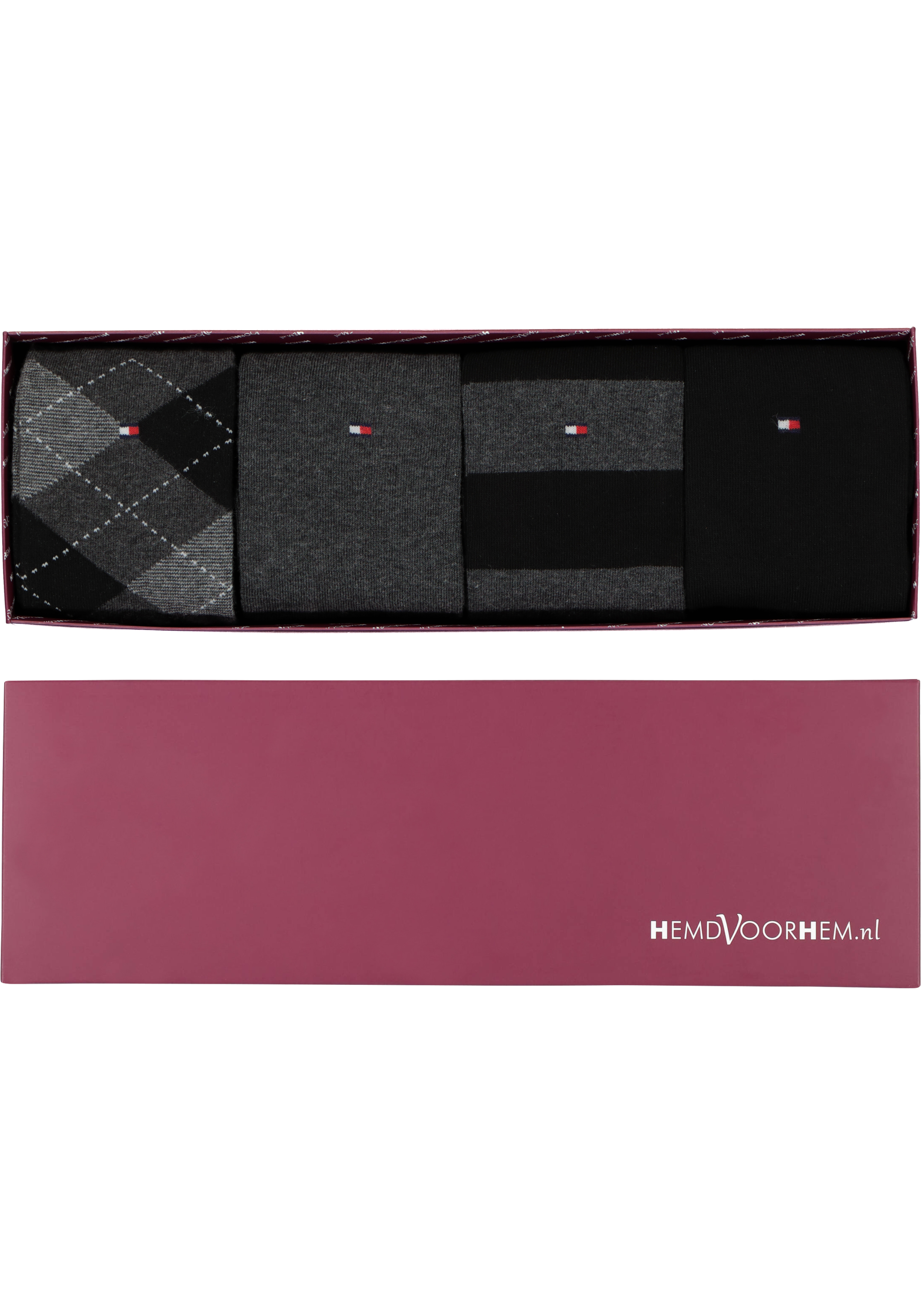 Cadeaubox Tommy Shades of grey Box; 8 paar Tommy Hilfiger sokken grijs