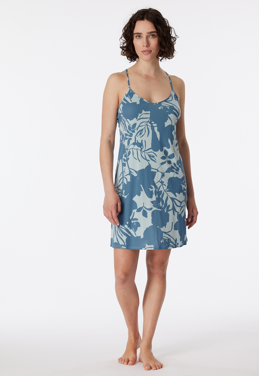 SCHIESSER Modern Nightwear nachthemd, dames slaapshirt spaghettibandjes bloemenprint bluebird