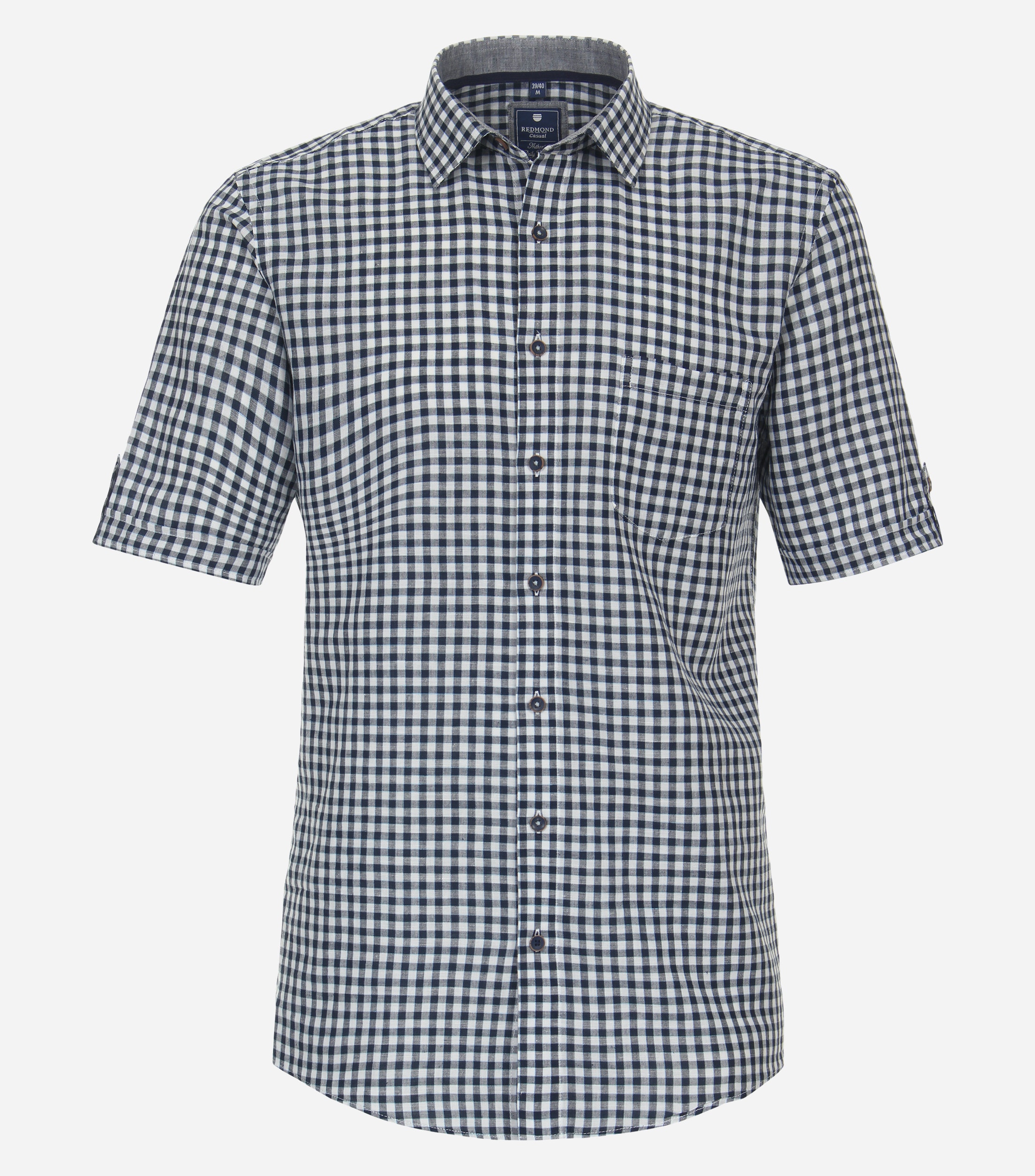 Redmond comfort fit overhemd, korte mouw, popeline, blauw geruit