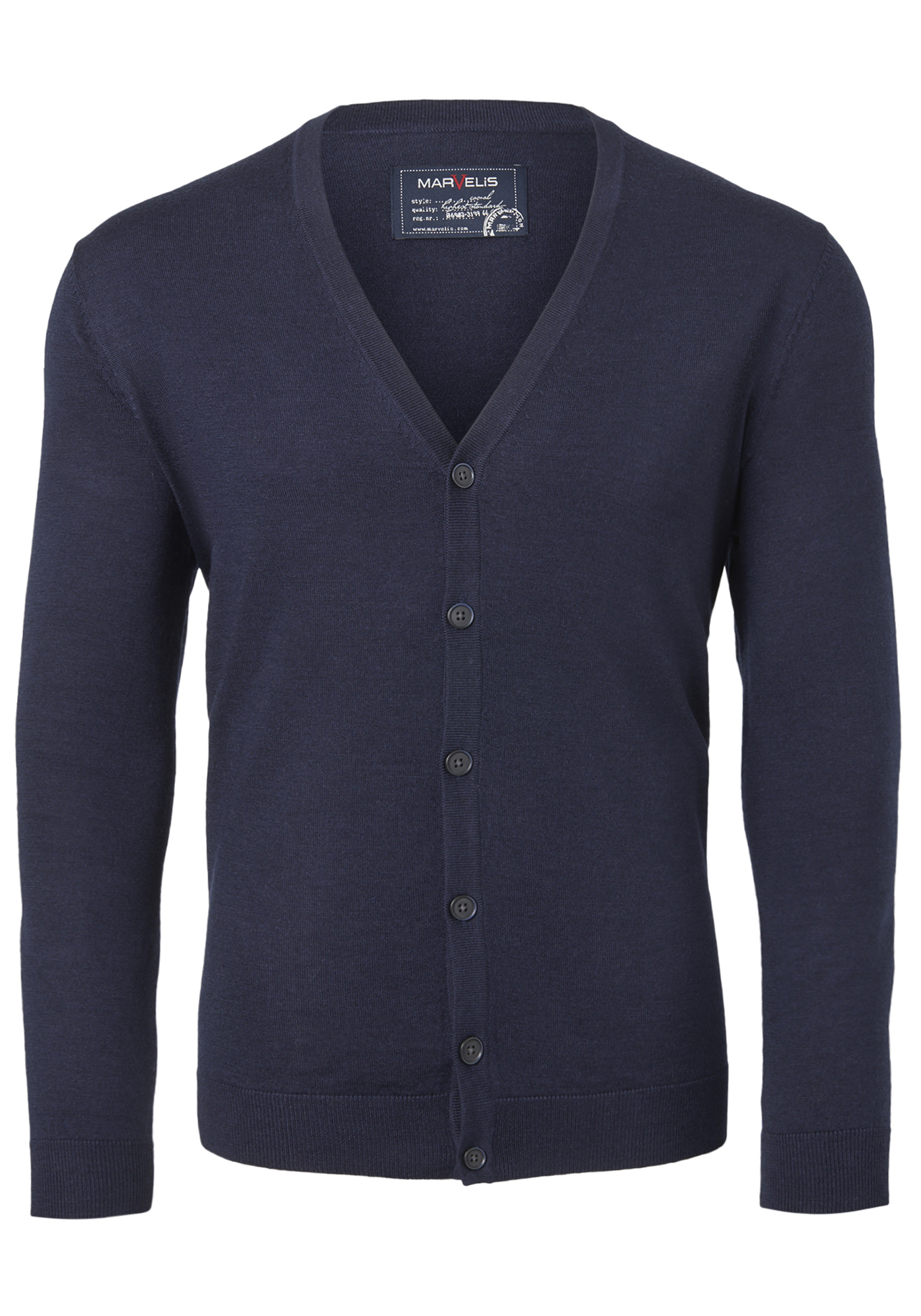 MARVELIS heren vest wol, V-hals, donkerblauw