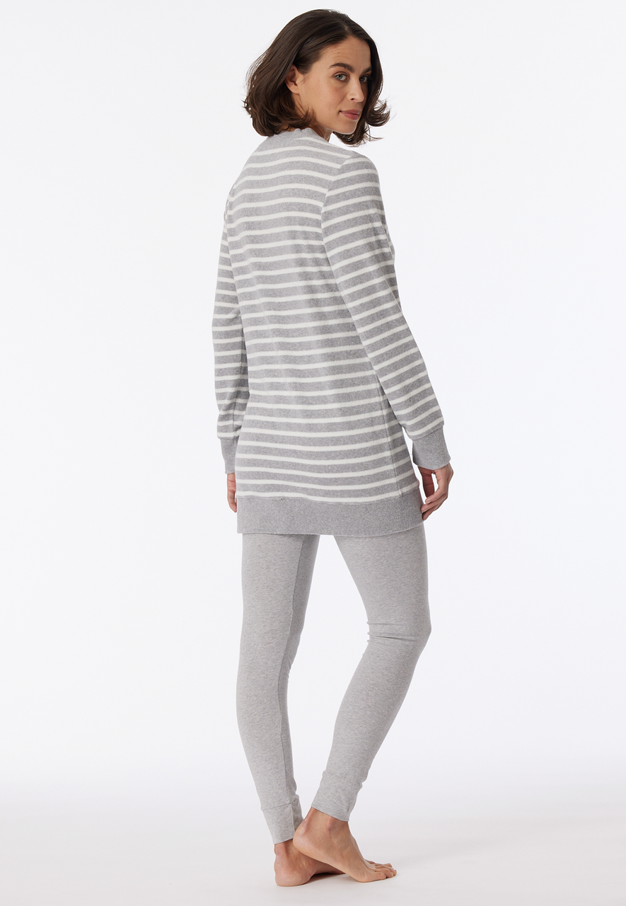 SCHIESSER Casual Essentials pyjamaset, dames pyjama lang badstof legging gestreept grijs-melange