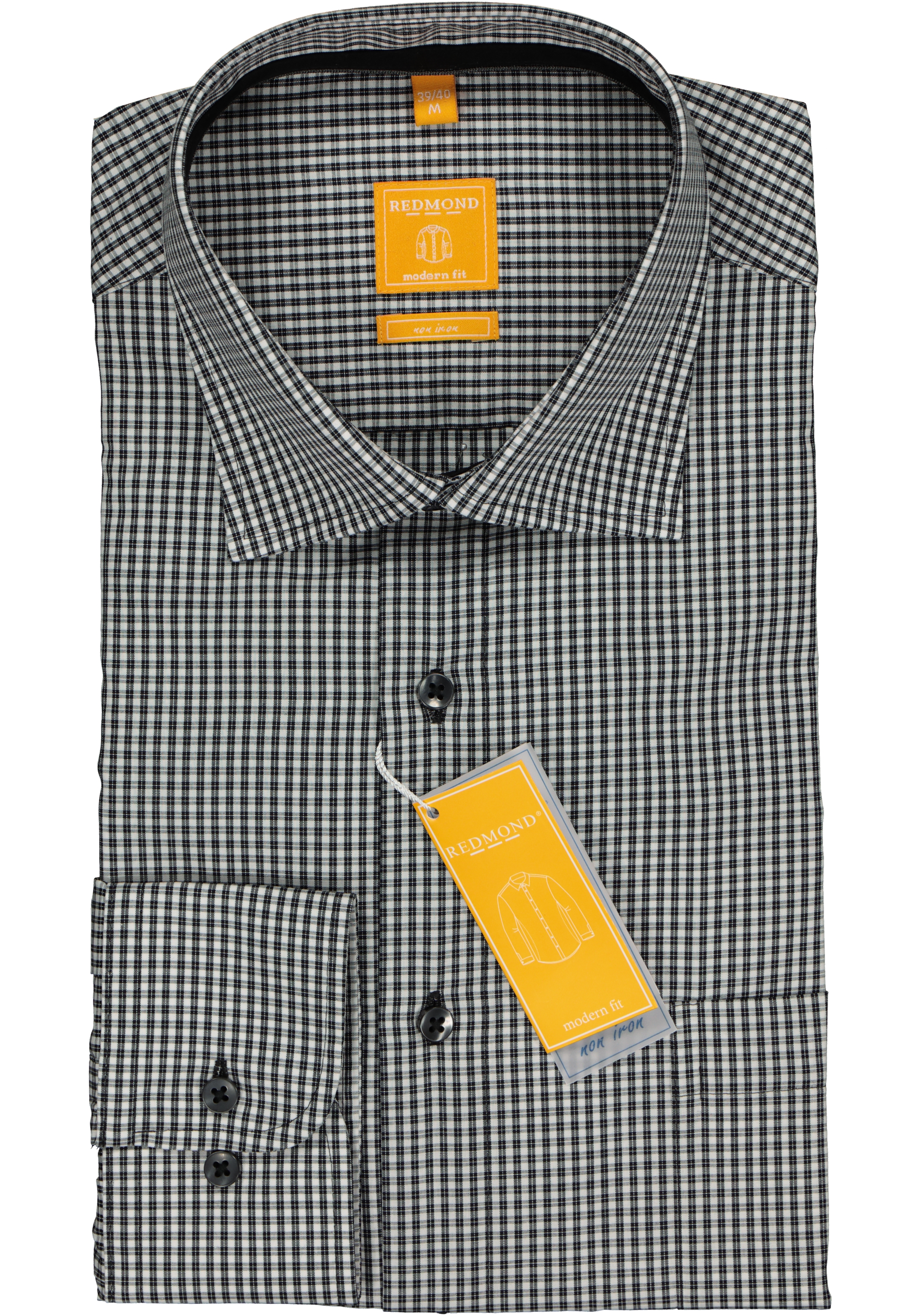 Redmond modern fit overhemd, zwart-wit geruit (contrast) 