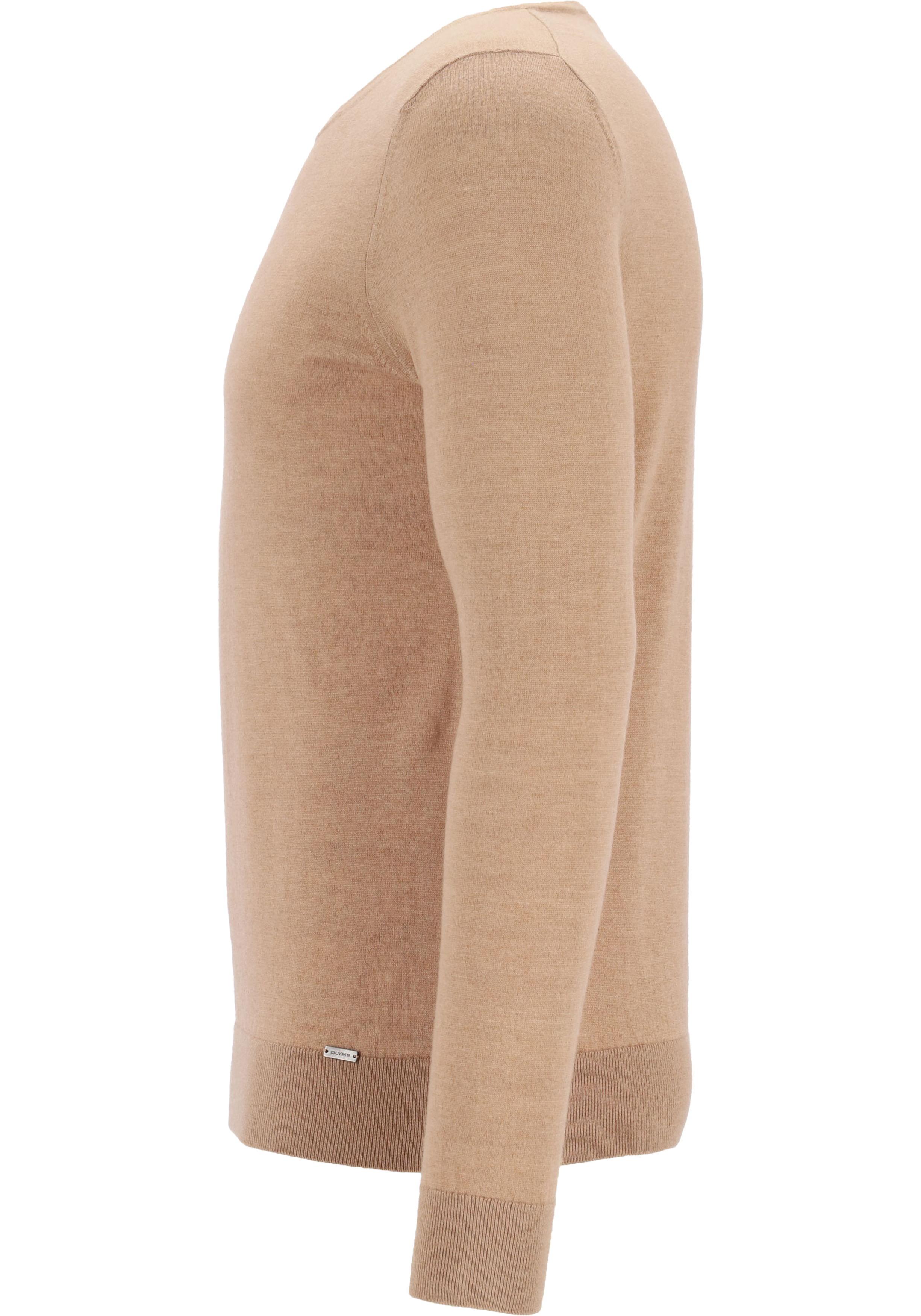 OLYMP Level 5 body fit trui wol met zijde, O-hals, camel