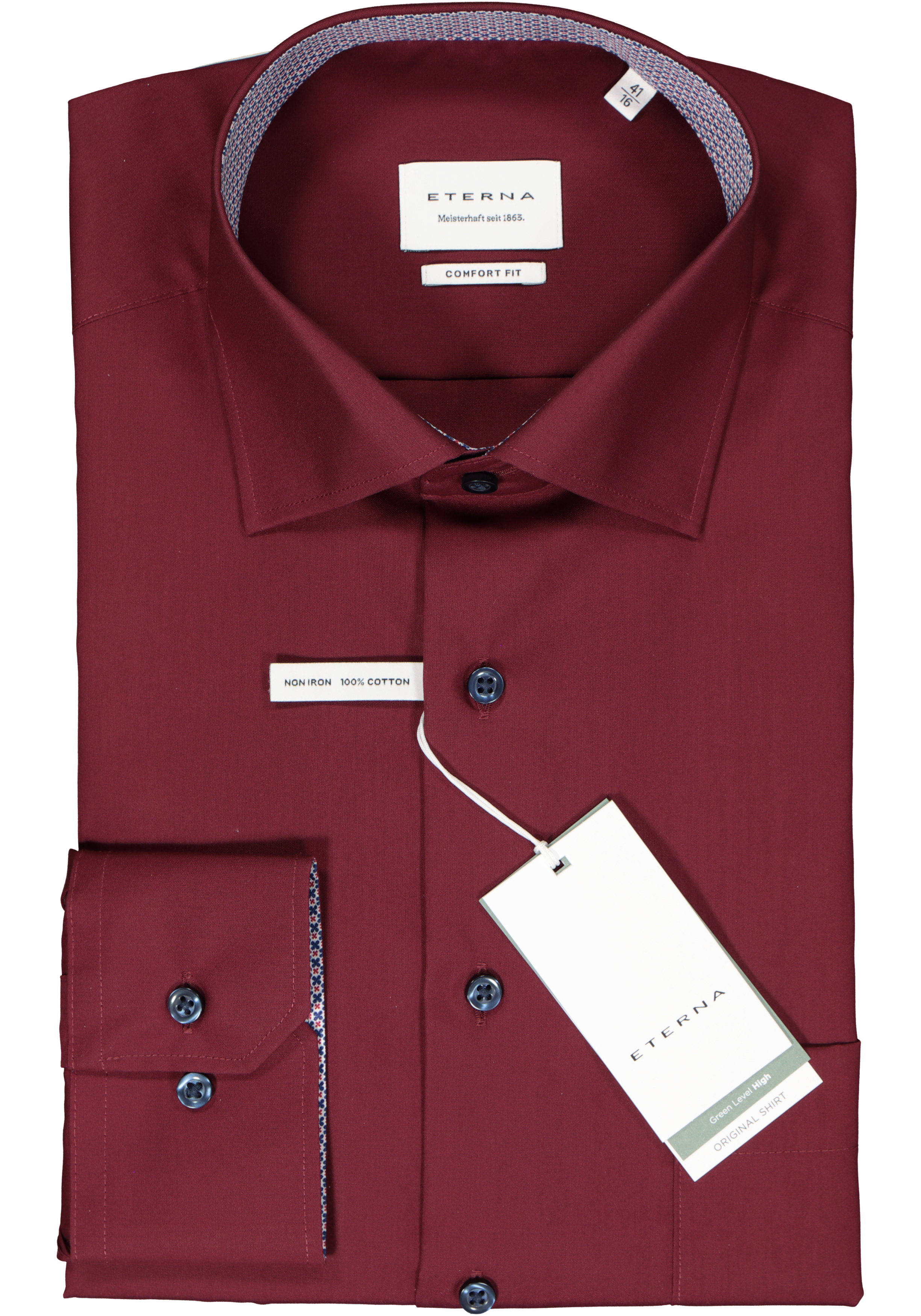 ETERNA comfort fit overhemd, popeline, rood (contrast)