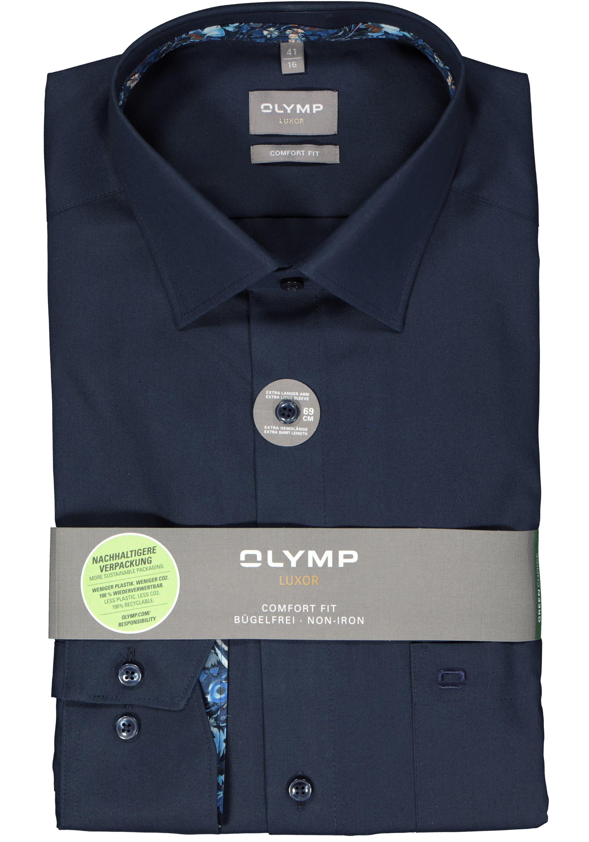 OLYMP comfort fit overhemd, mouwlengte 7, popeline, donkerblauw