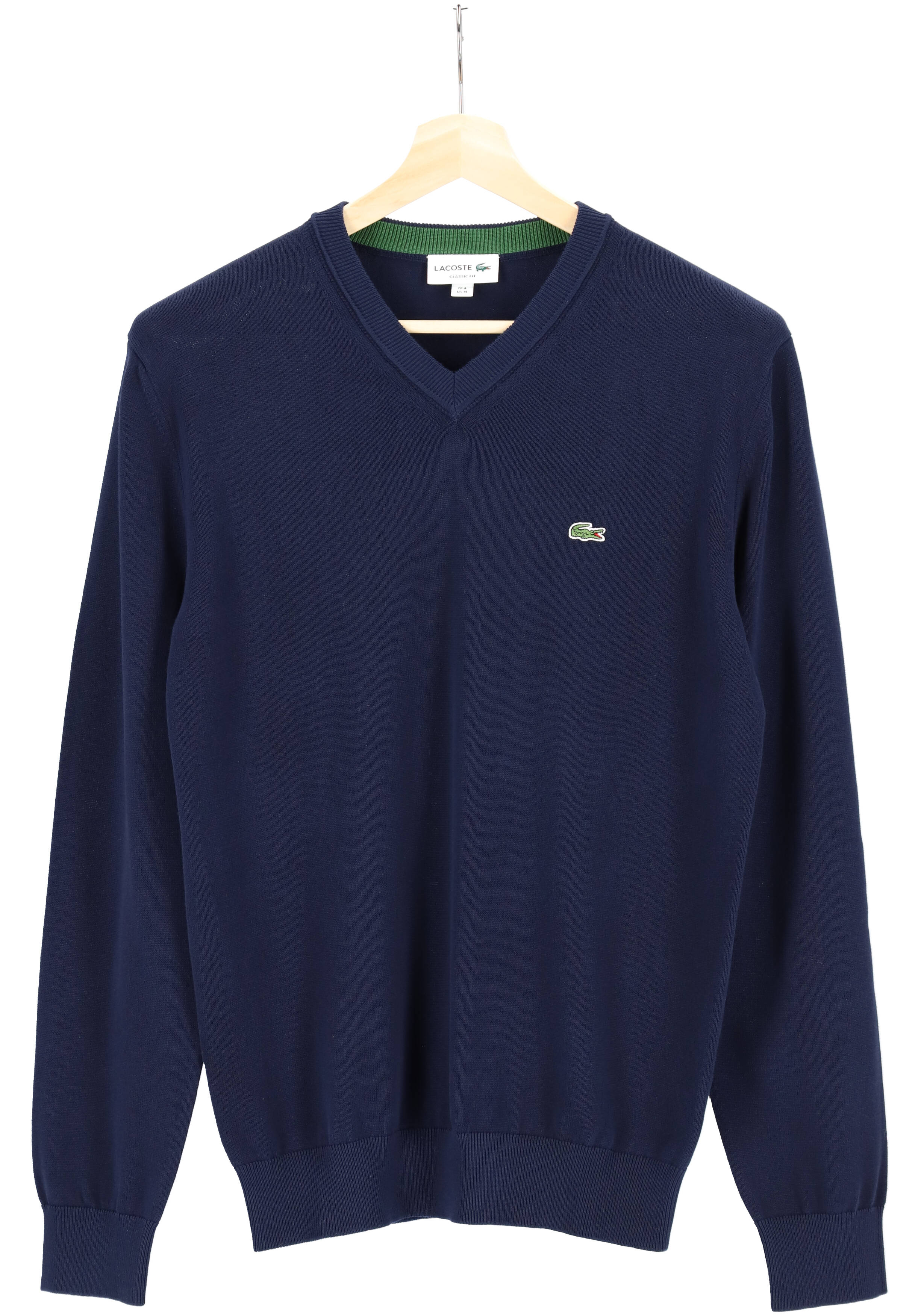 Lacoste trui katoen V-hals, gebreide heren trui, donkerblauw