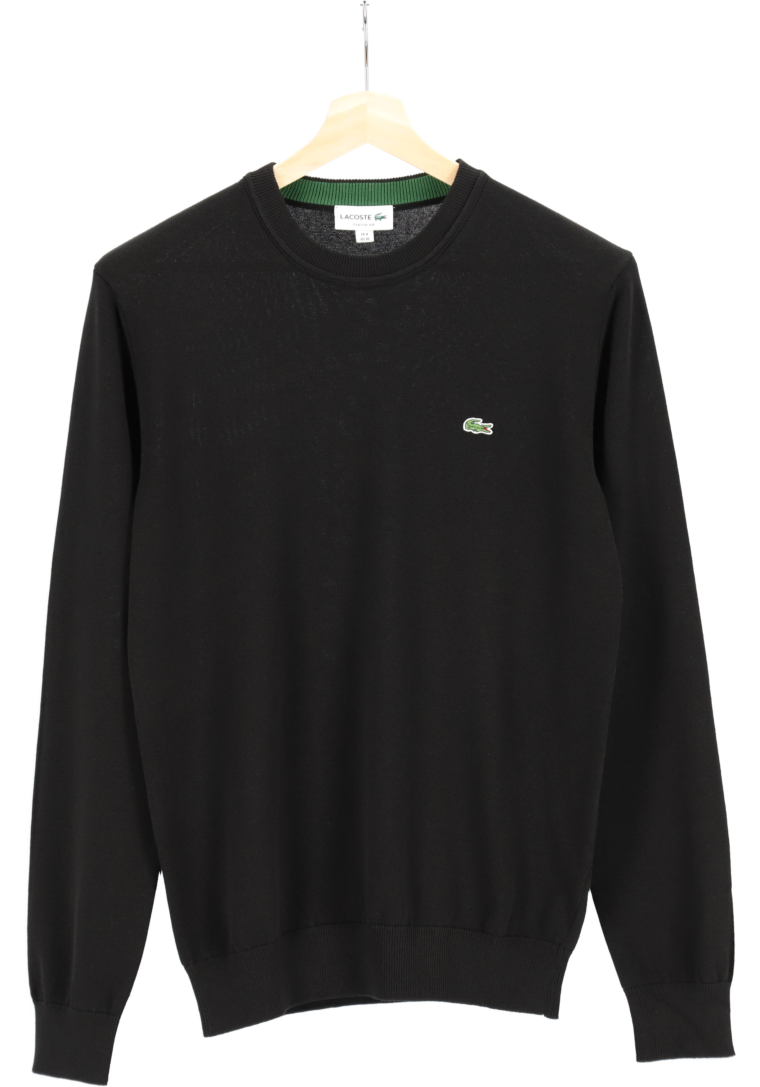 Lacoste trui katoen O-hals, gebreide heren trui, zwart