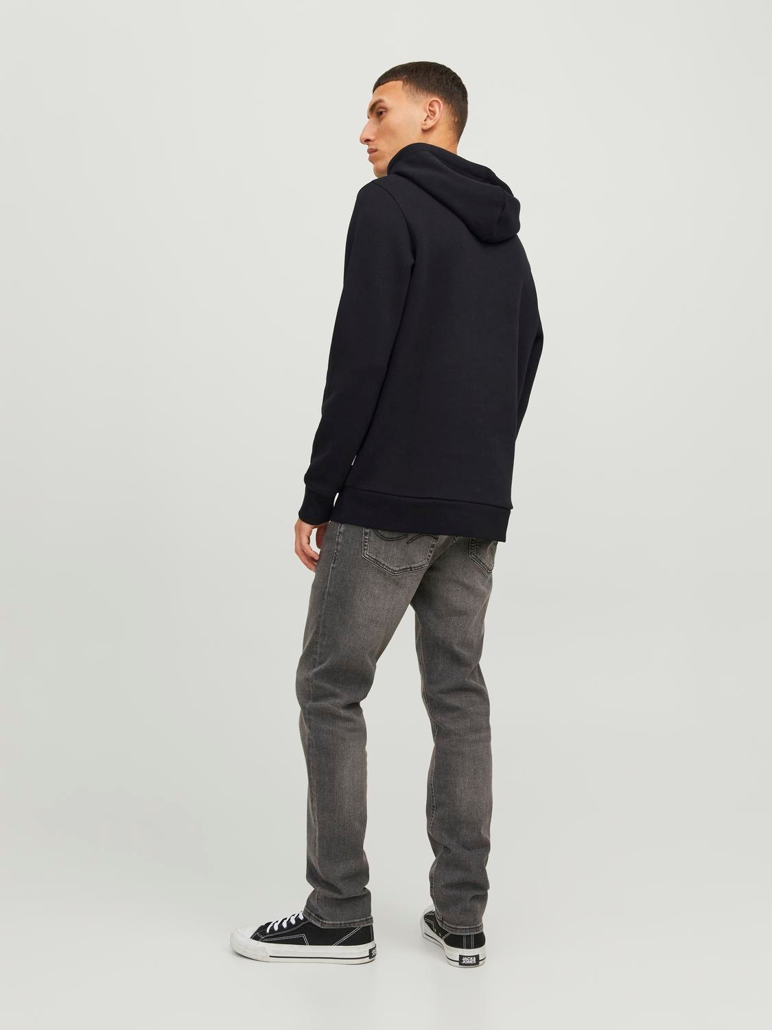 JACK & JONES Logo sweat hood regular fit, heren hoodie katoenmengsel met capuchon, zwart