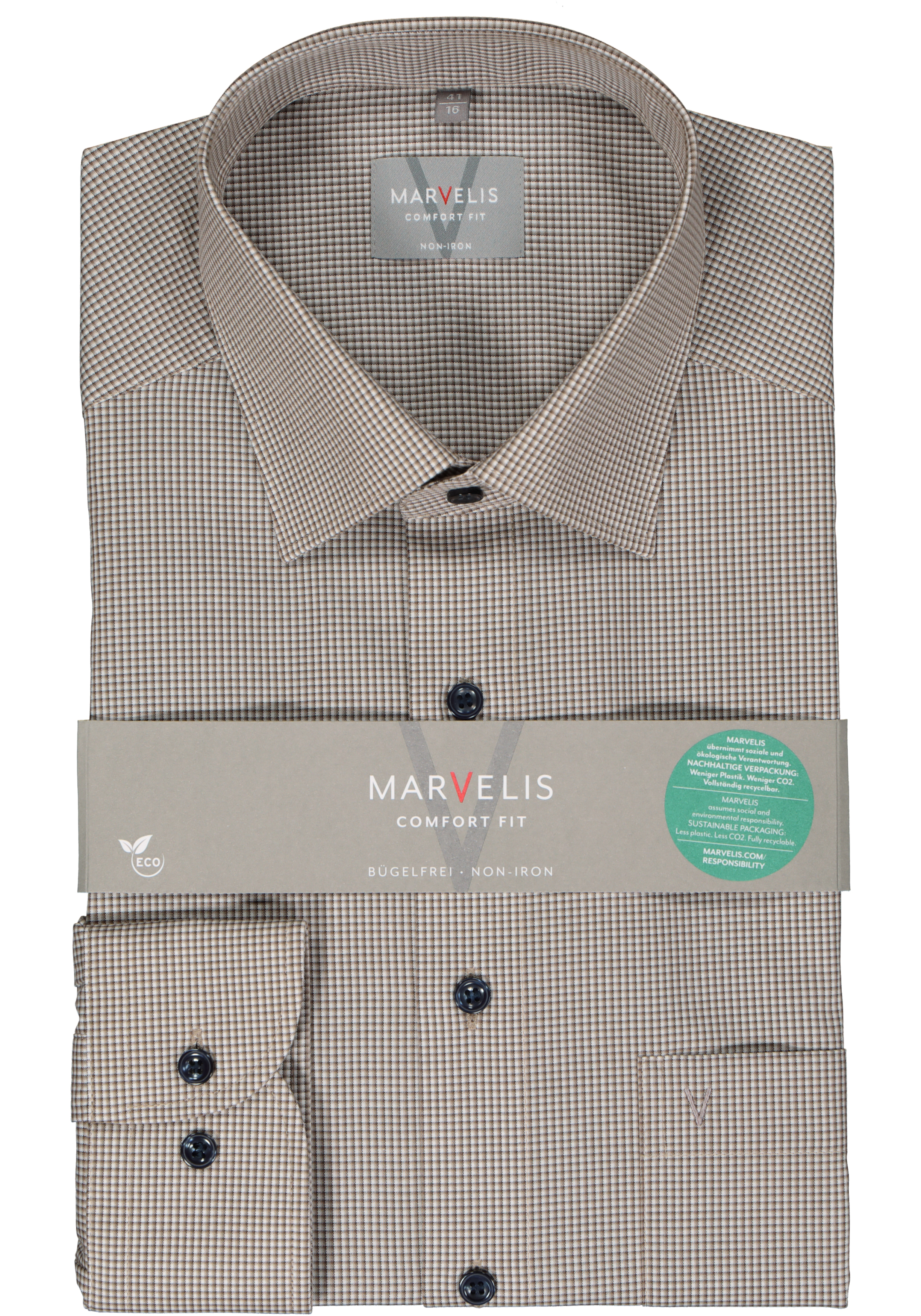 MARVELIS comfort fit overhemd, popeline, beige heel fijn geruit