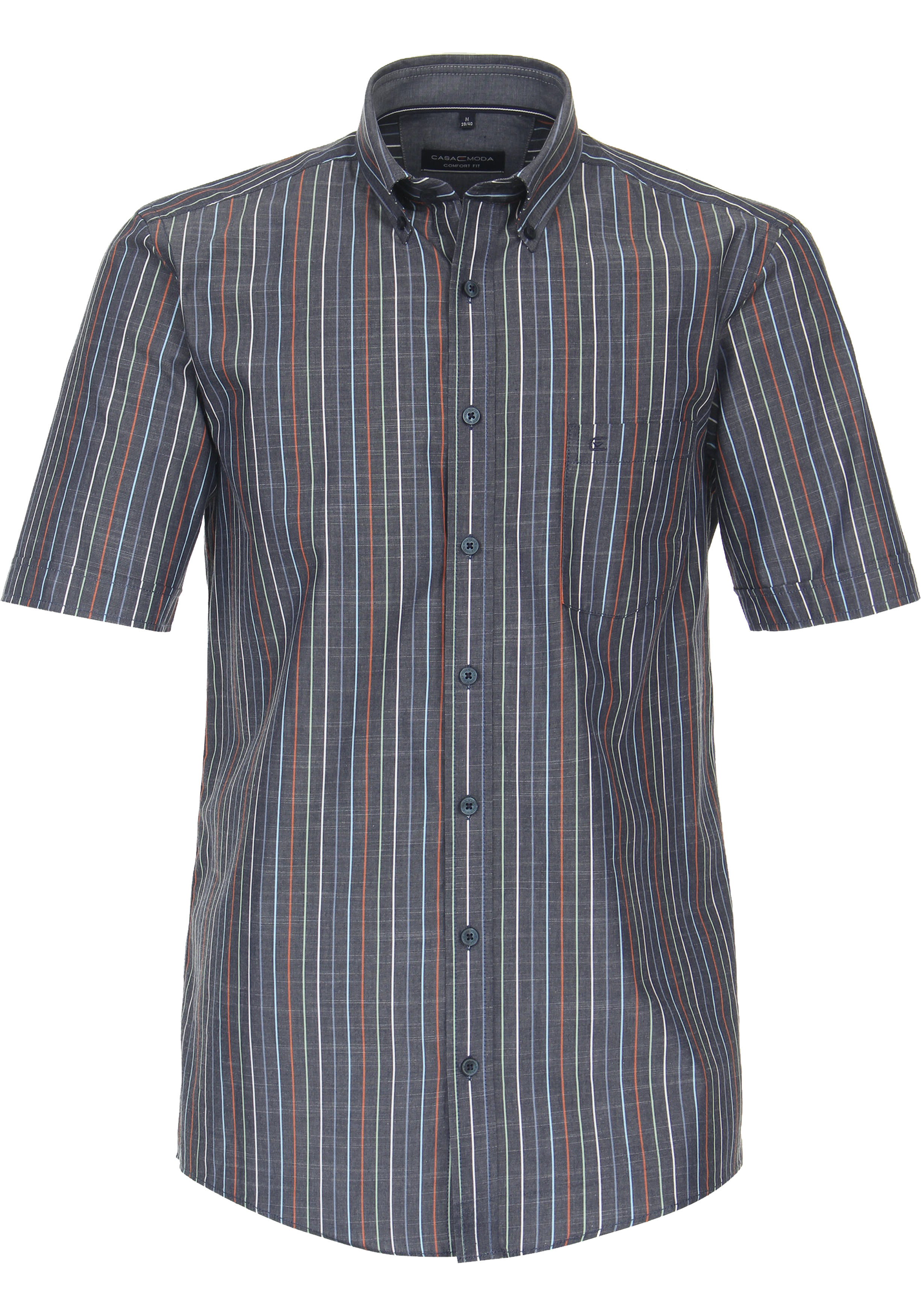 CASA MODA Sport comfort fit overhemd, korte mouw, chambray, blauw gestreept