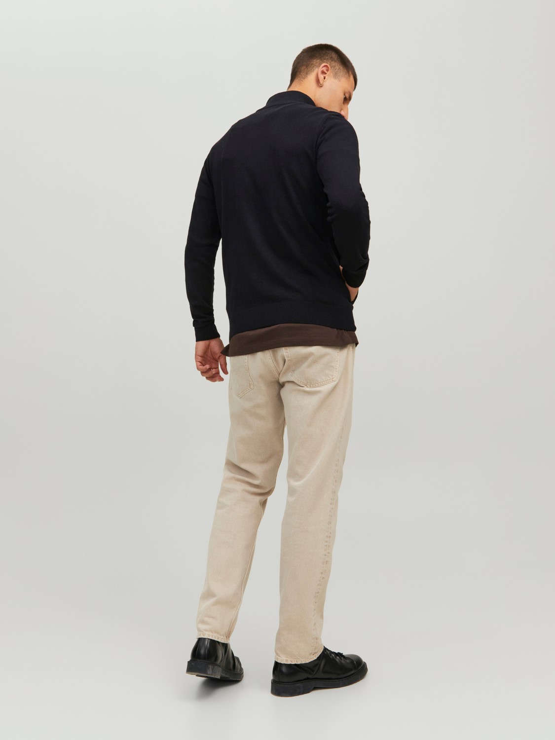JACK & JONES Emil knit turtle zip cardigan slim fit, heren vest viscosemengsel met turtleneck, zwart