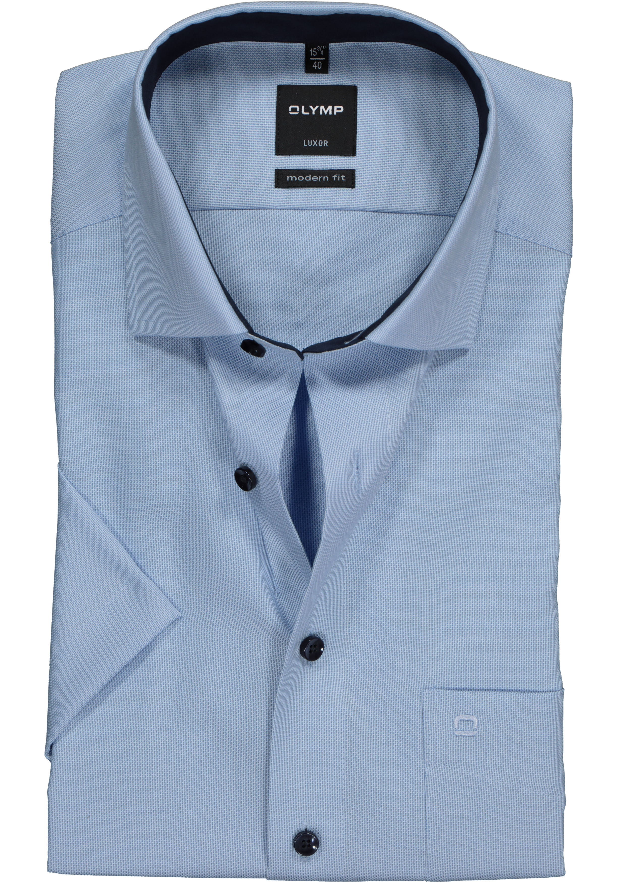 OLYMP Luxor modern fit overhemd, korte mouw, blauw structuur (contrast)