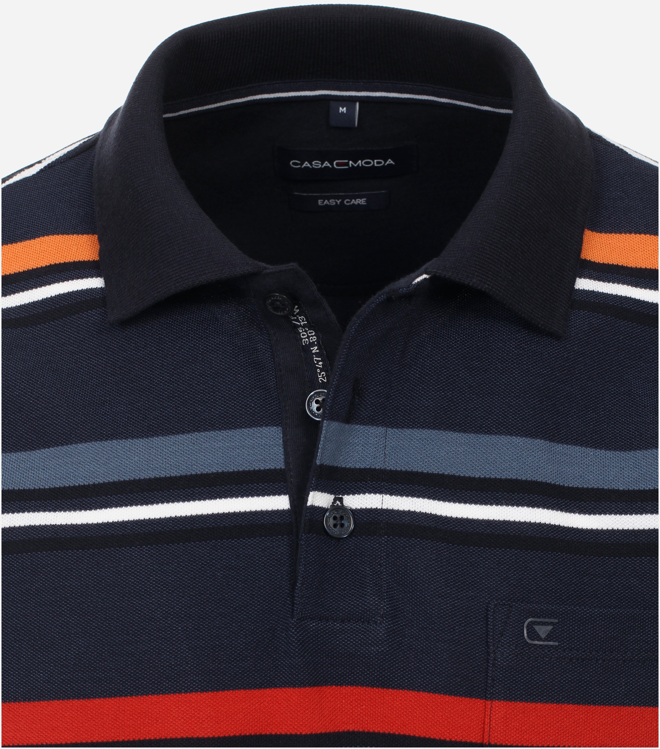 CASA MODA comfort fit heren polo, blauw met oranje gestreept