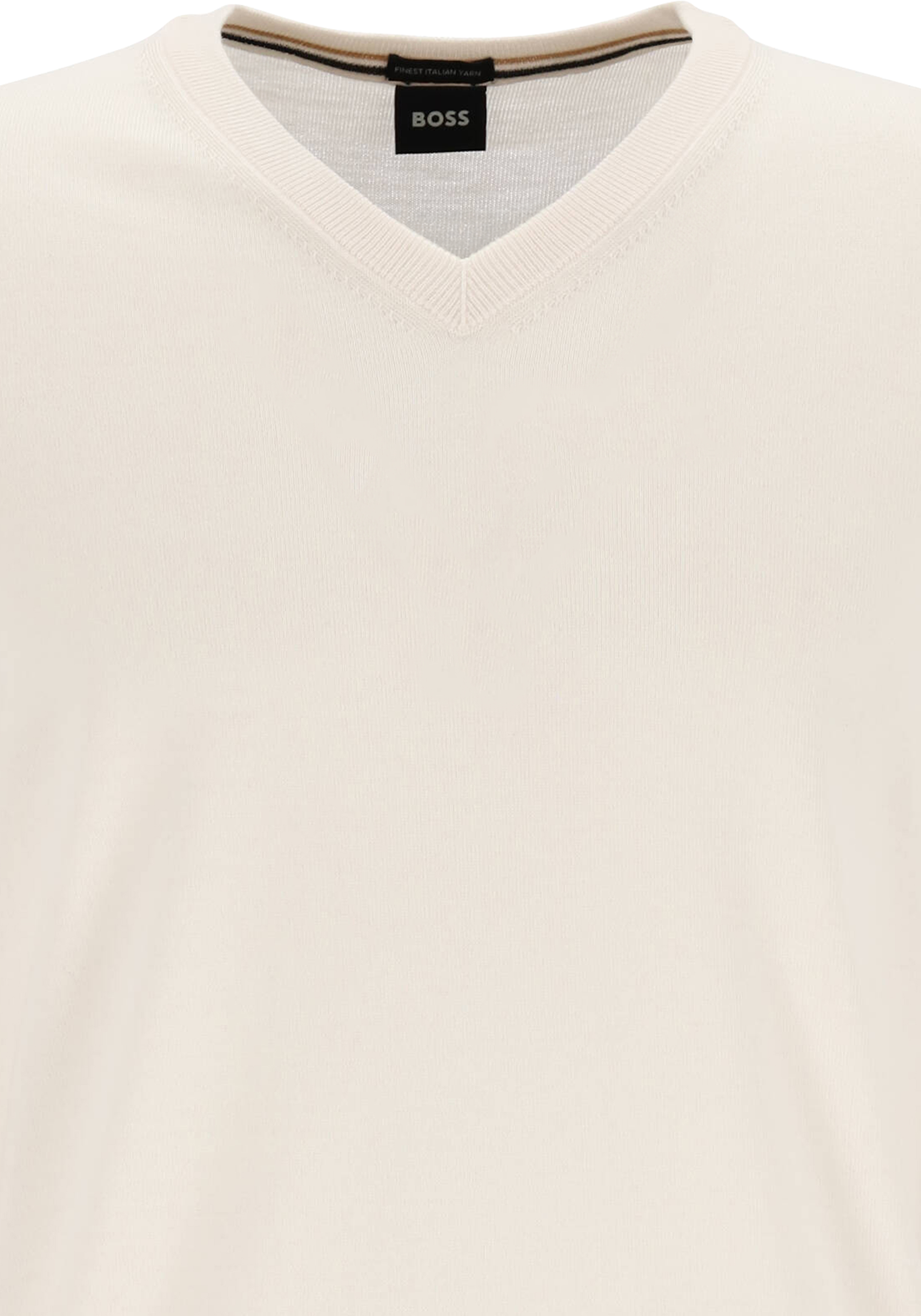 BOSS Melba slim fit trui wol, heren pullover met V-hals, wit