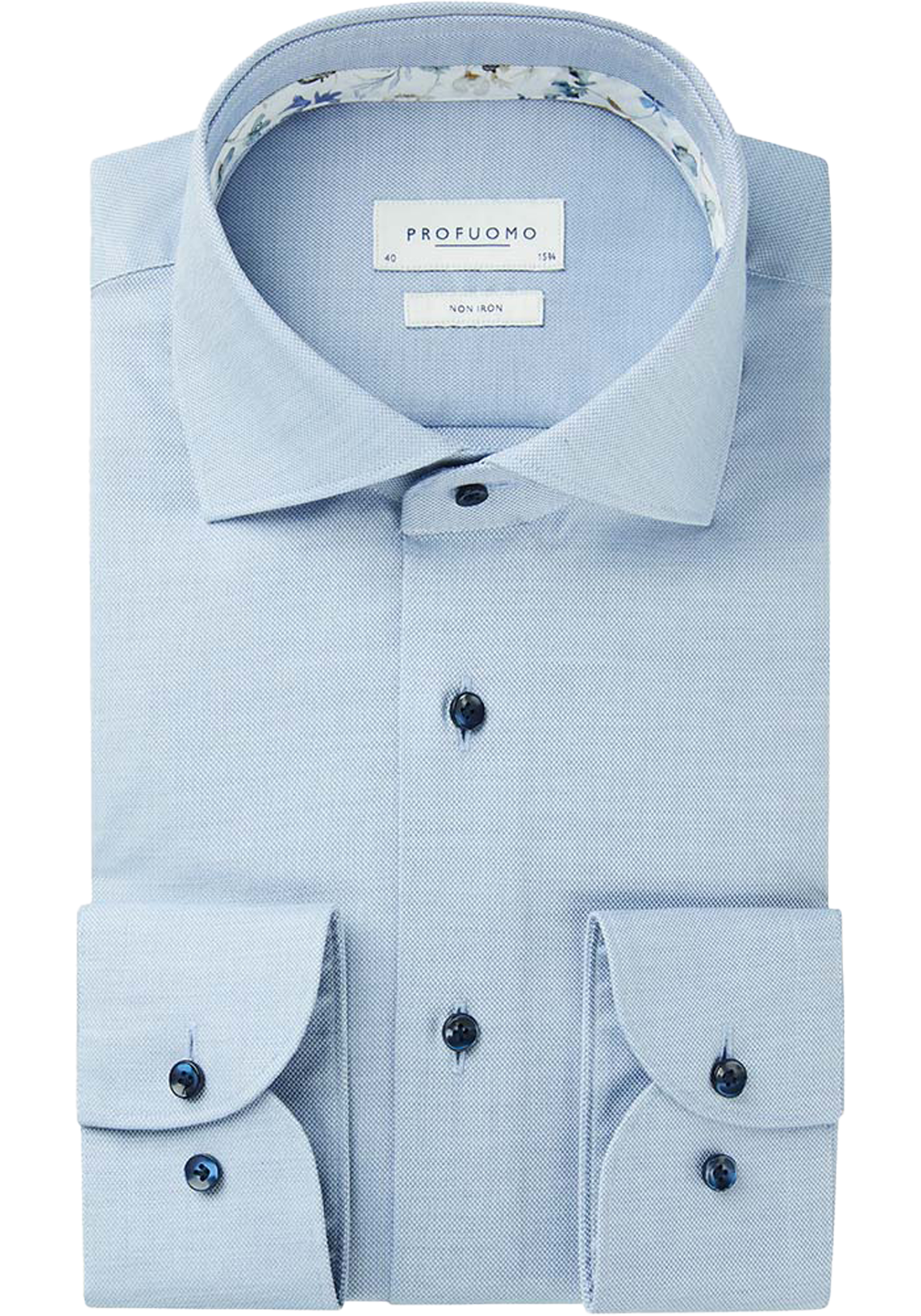 Profuomo slim fit heren overhemd, mouwlengte 72 cm, twill, blauw