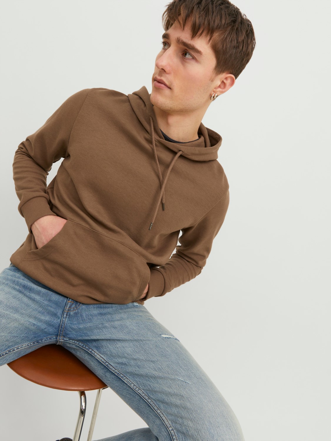 JACK & JONES Basic sweat hood regular fit, heren hoodie katoenmengsel met capuchon, camel bruin