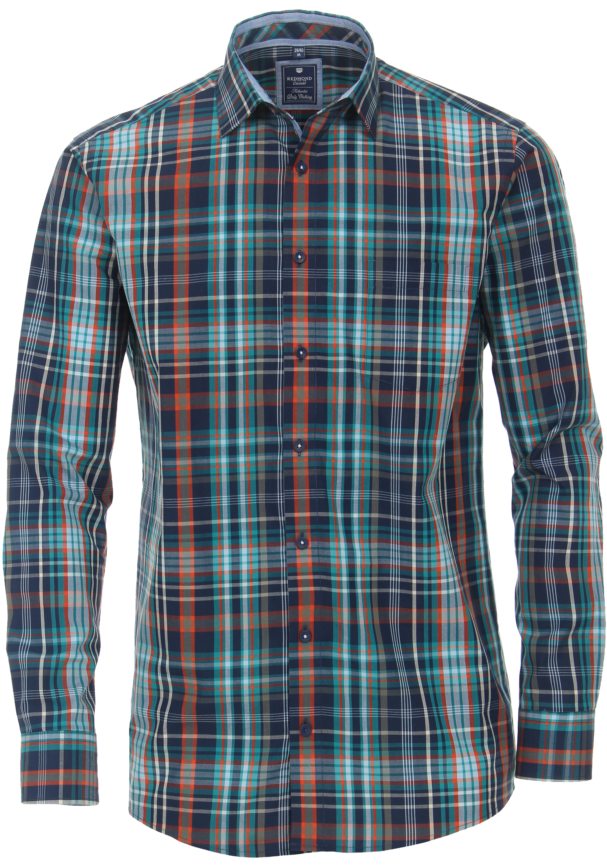 Redmond comfort fit overhemd, popeline, blauw geruit