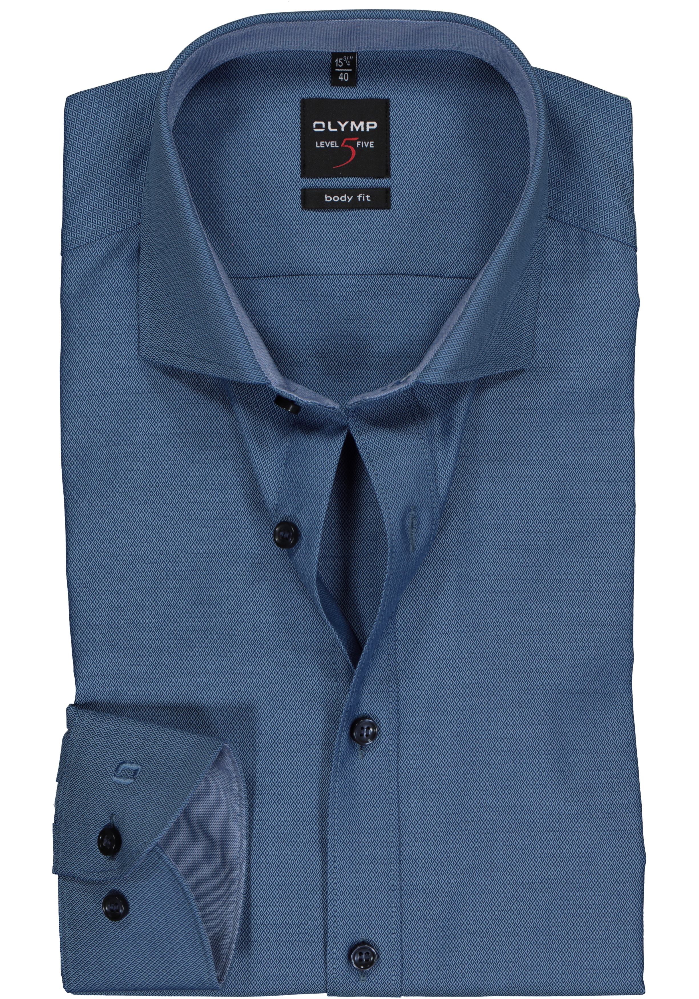 OLYMP Level 5 body fit overhemd, blauw structuur (contrast)
