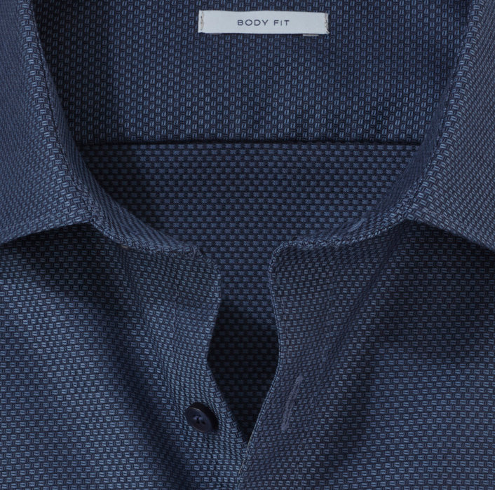 OLYMP Level 5 body fit overhemd, structuur, marine blauw