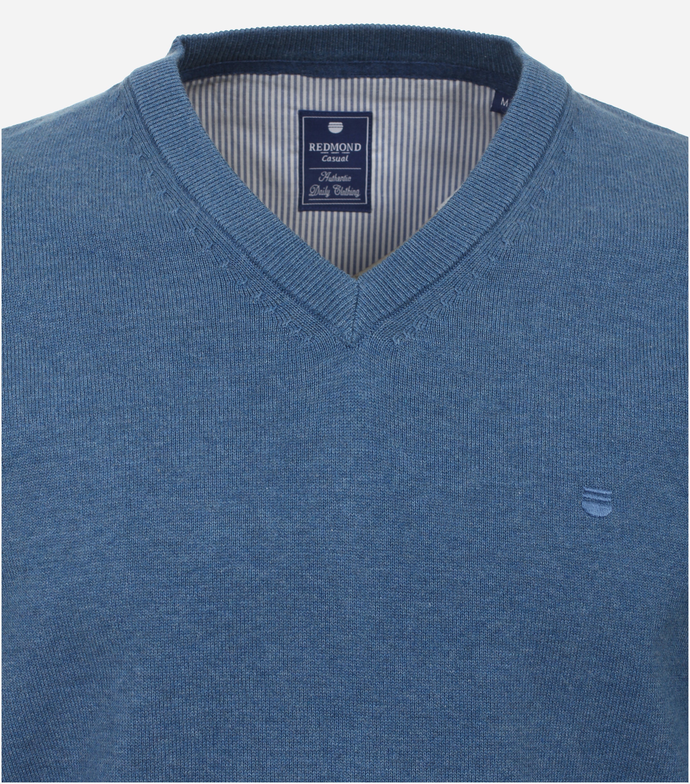 Redmond heren trui katoen, V-hals, blauw (middeldik)