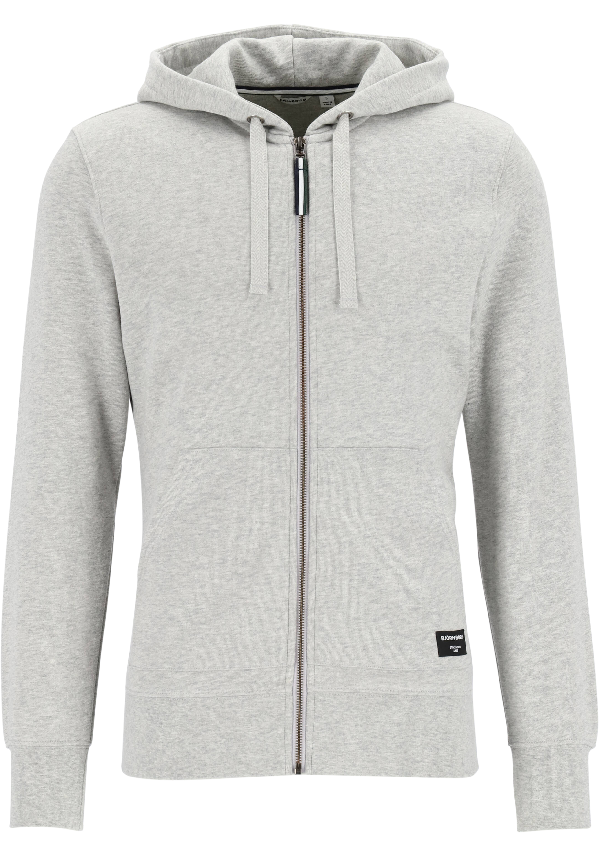Bjorn Borg hoodie jacket, heren sweatvest dik, lichtgrijs melange