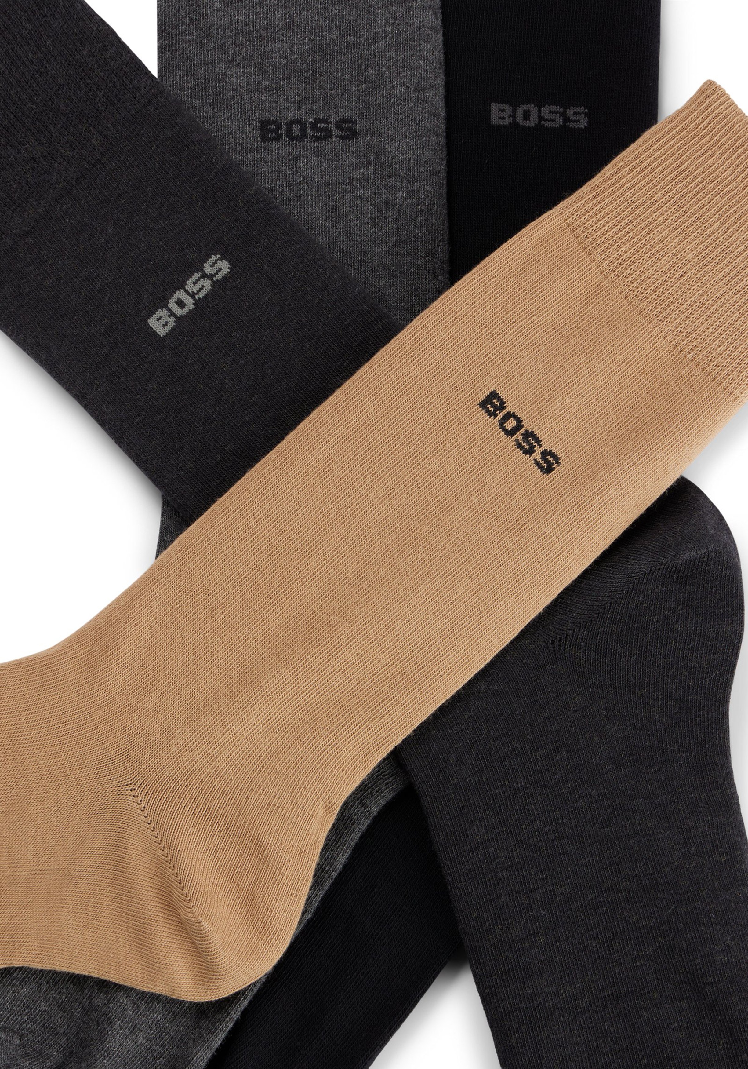 HUGO BOSS cadeauset sokken, giftbox met 4 paar heren sokken, zwart, antraciet, beige en grijs