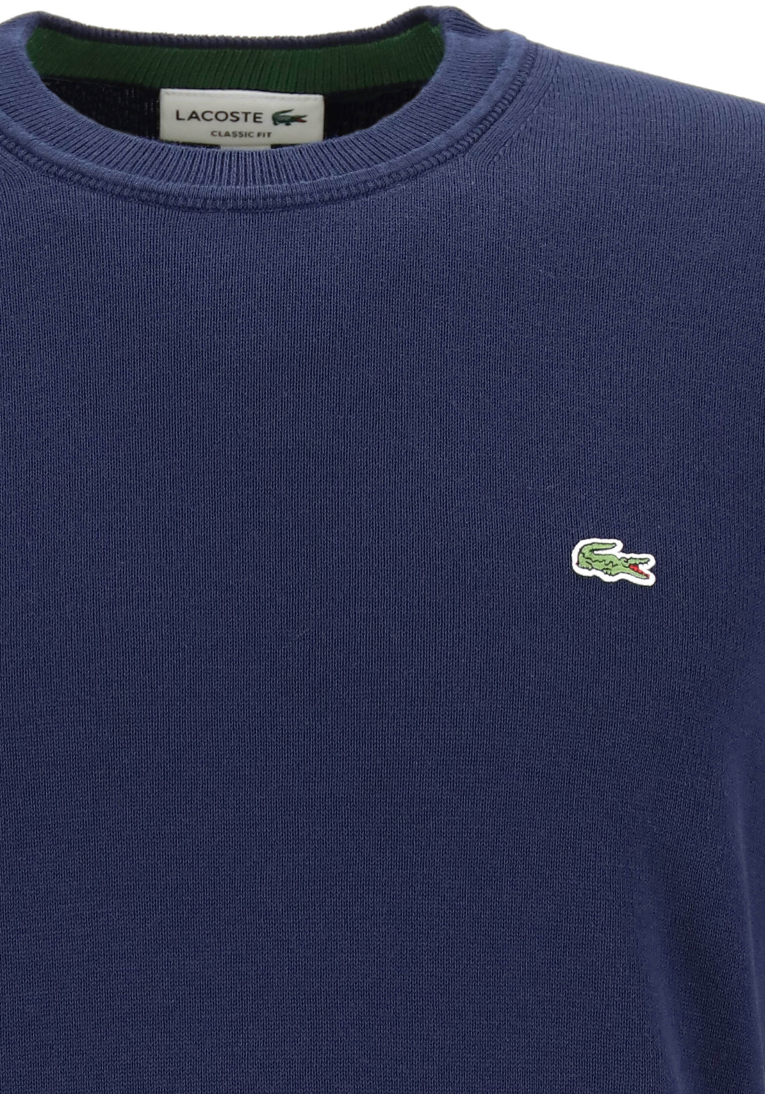 Lacoste trui katoen O-hals, gebreide heren trui, donkerblauw