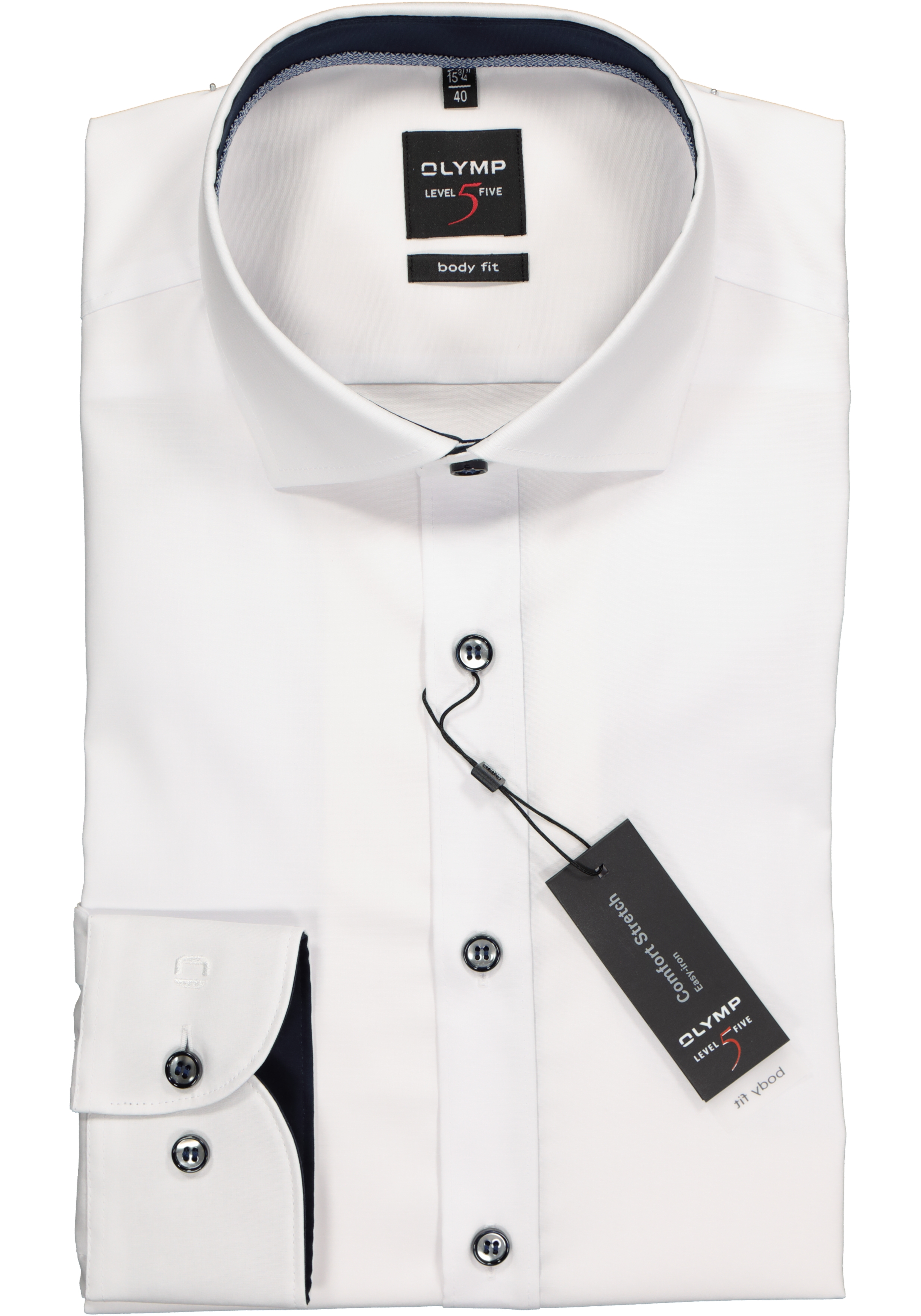 OLYMP Level 5 body fit overhemd, wit (blauw contrast)