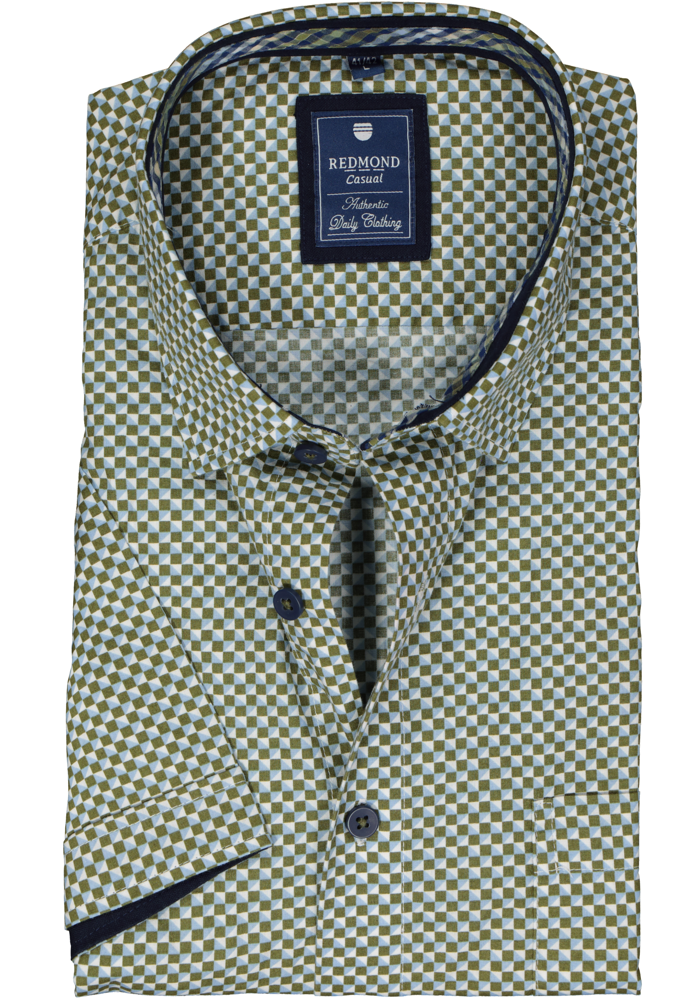 Redmond regular fit overhemd, korte mouw, popeline, groen dessin