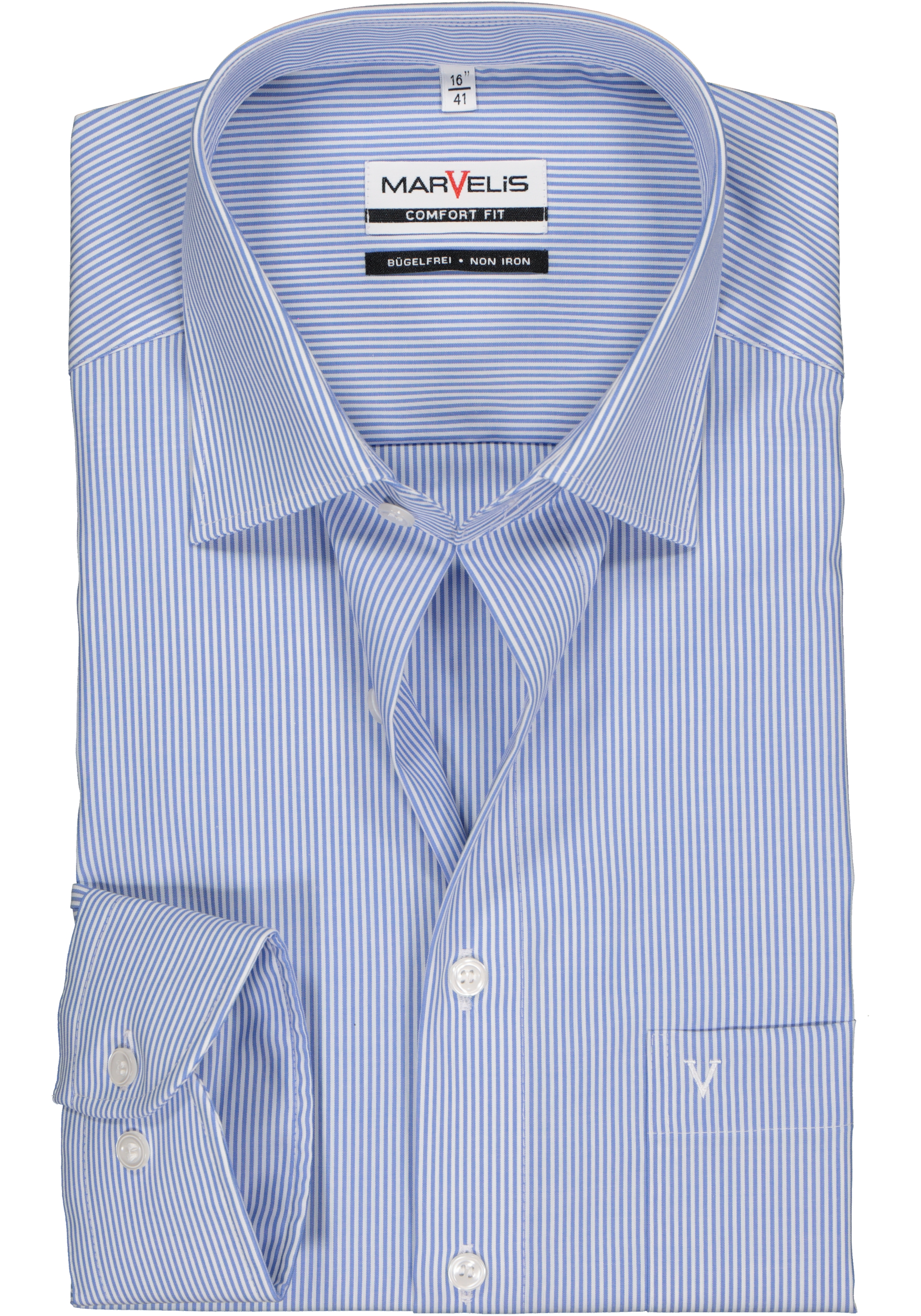 MARVELIS comfort fit overhemd, blauw met wit gestreept