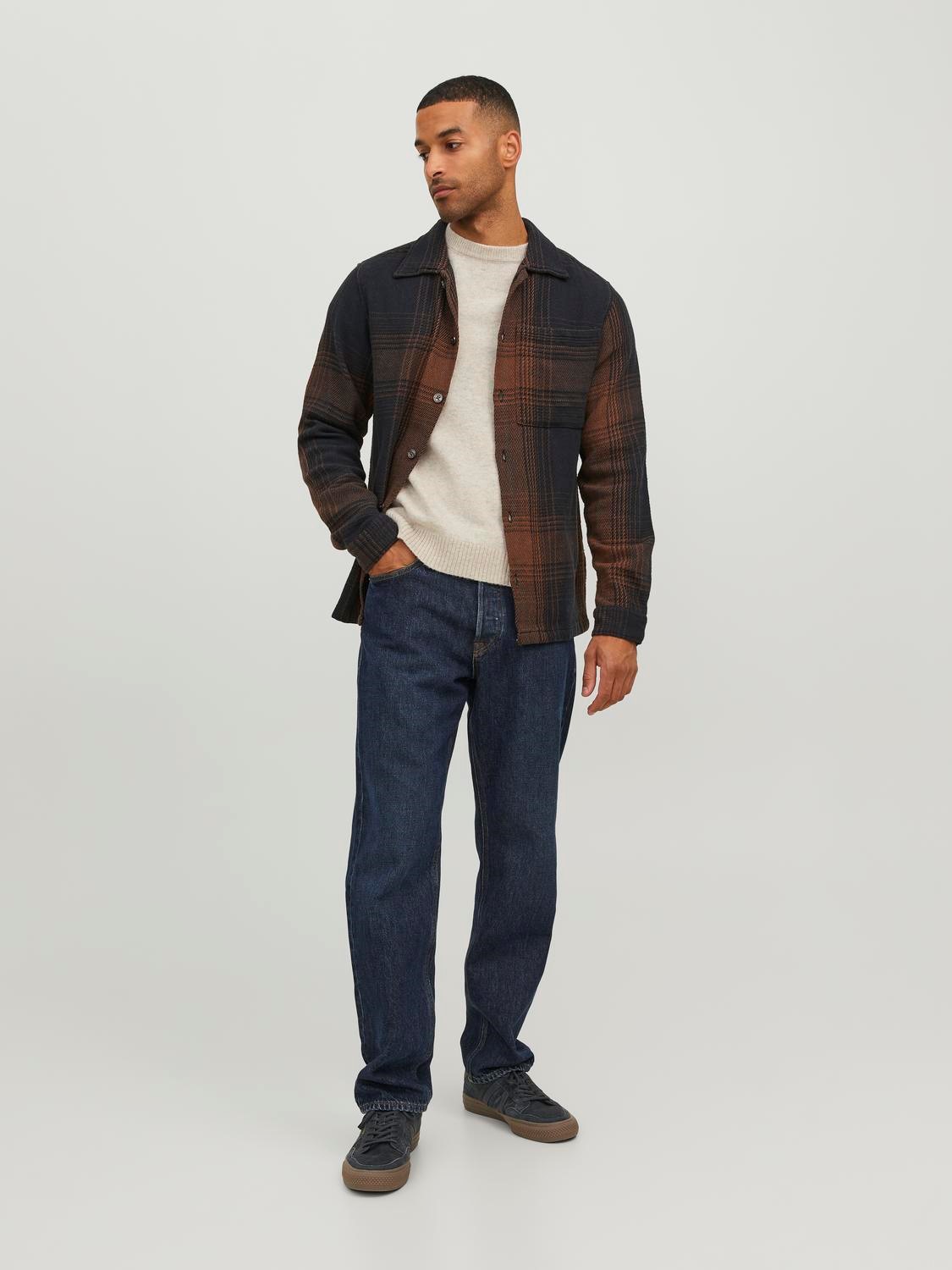 JACK & JONES Lambswool knit crew neck slim fit, heren pullover wol met O-hals, zandkleur melange