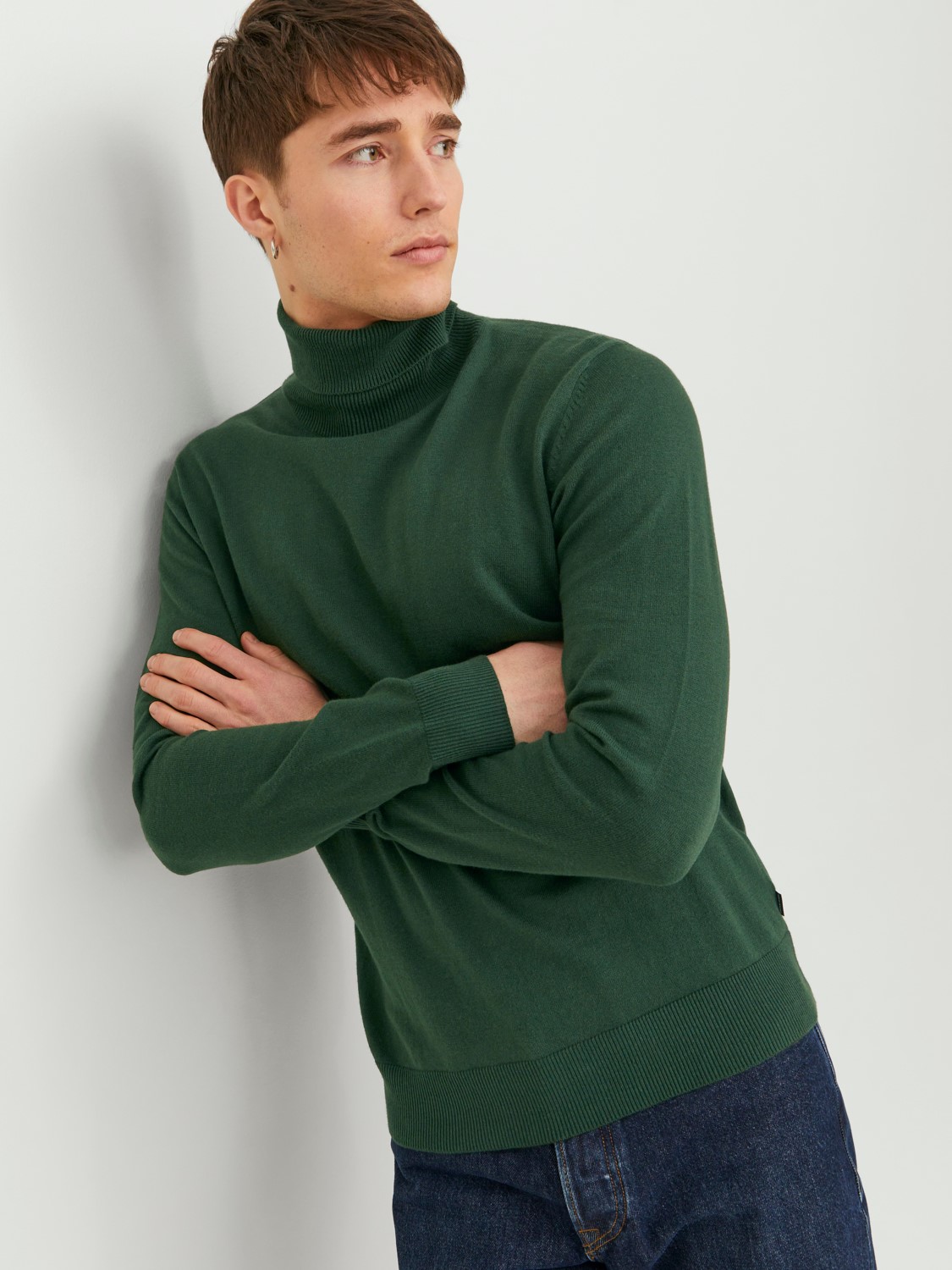 JACK & JONES Emil knit roll neck slim fit, heren pullover viscosemengsel met col, groen