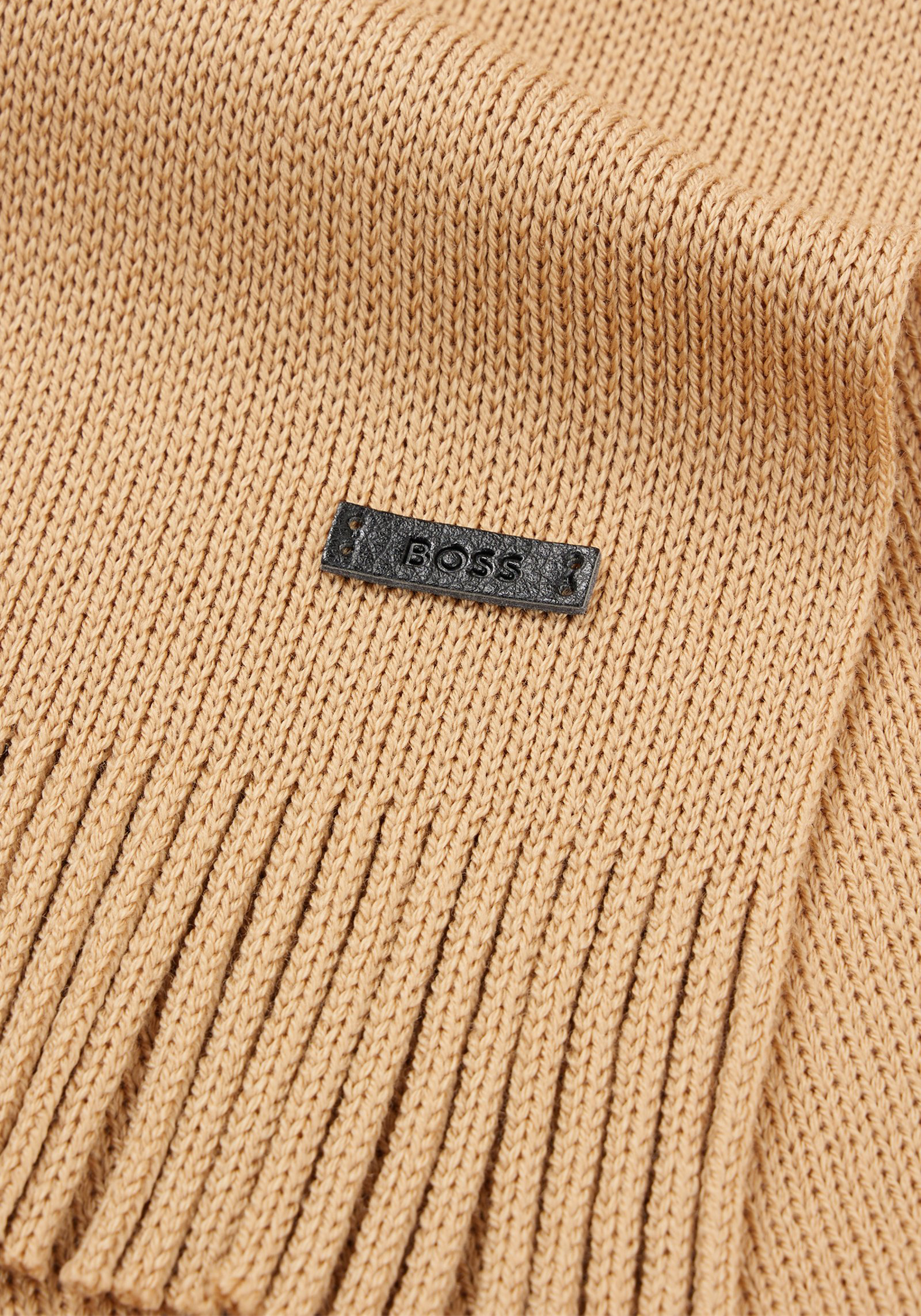 HUGO BOSS sjaal wol, heren sjaal gebreid, midden beige